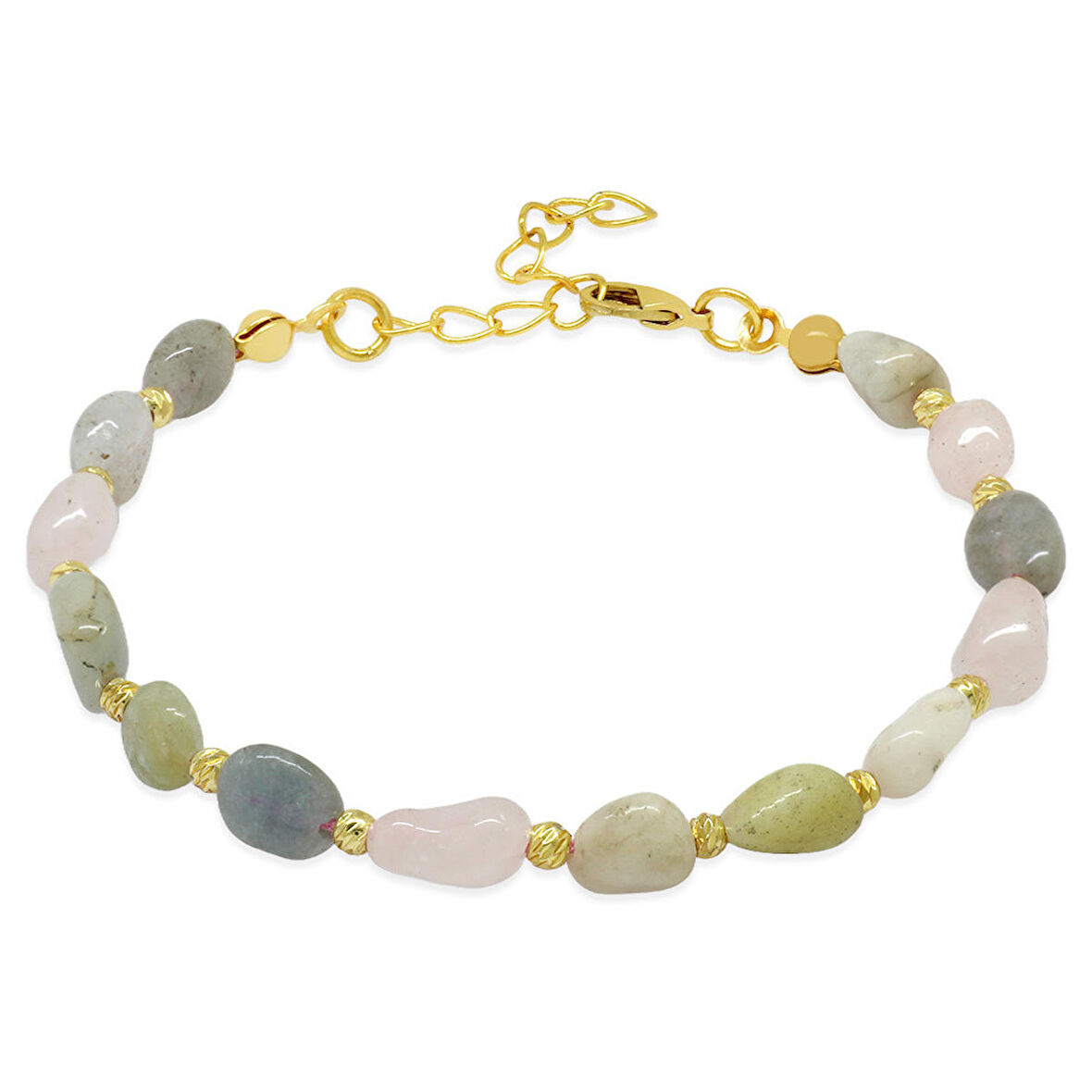 Gold Renk Metal Zincirli Dorika Top Süslemeli Amorf Morganit Doğaltaş Kadın Bileklik
