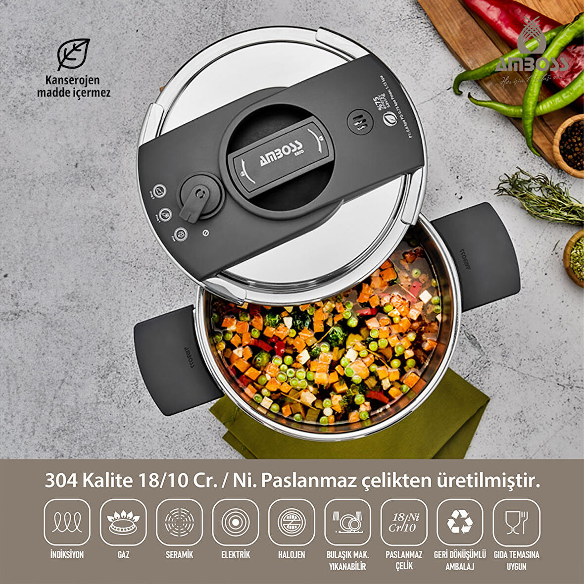 Amboss Eniomatik Çelik Klipso 4 lt Düdüklü Tencere