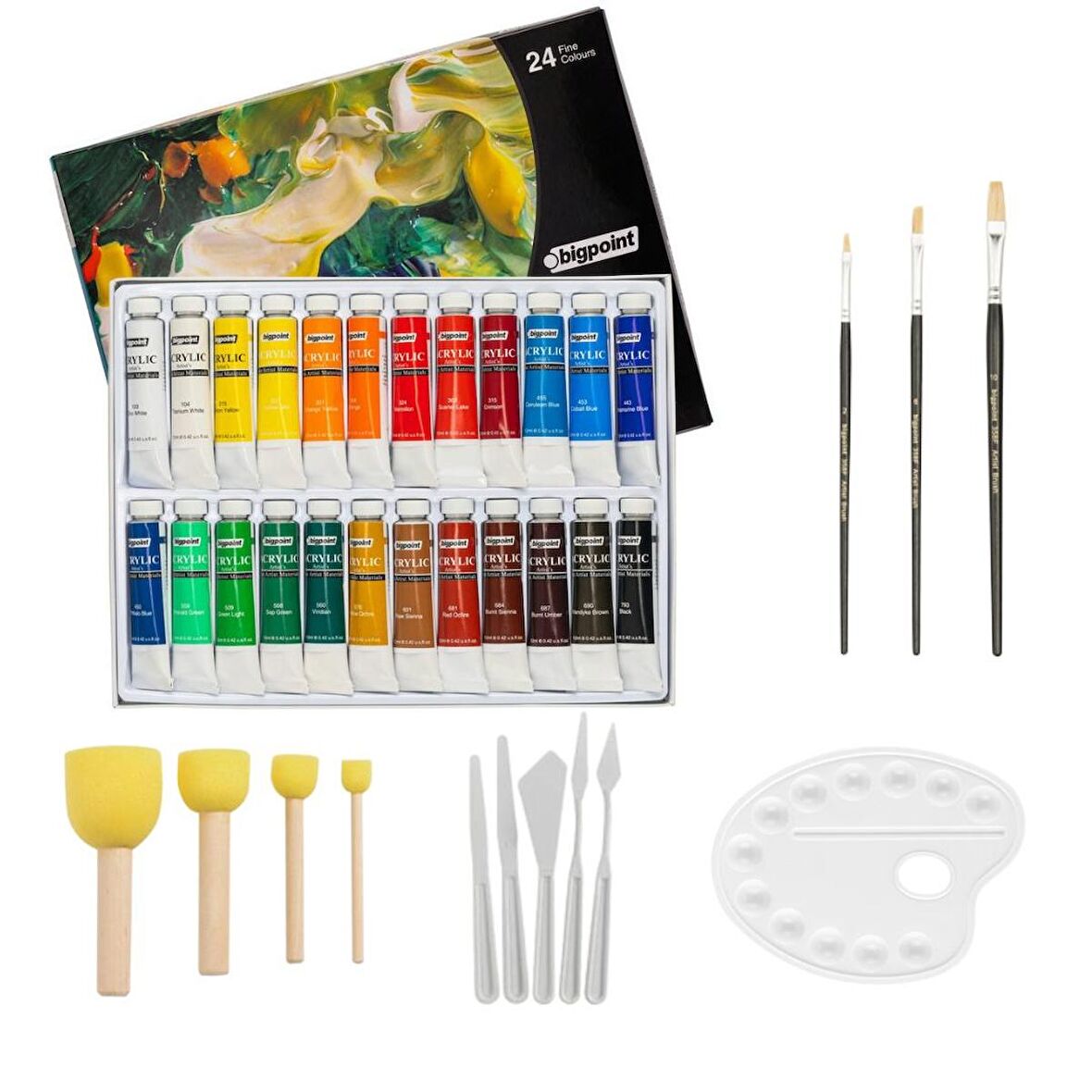 Bigpoint Akrilik Boya Başlangıç Seti 12ml Tüp x 24 Renk