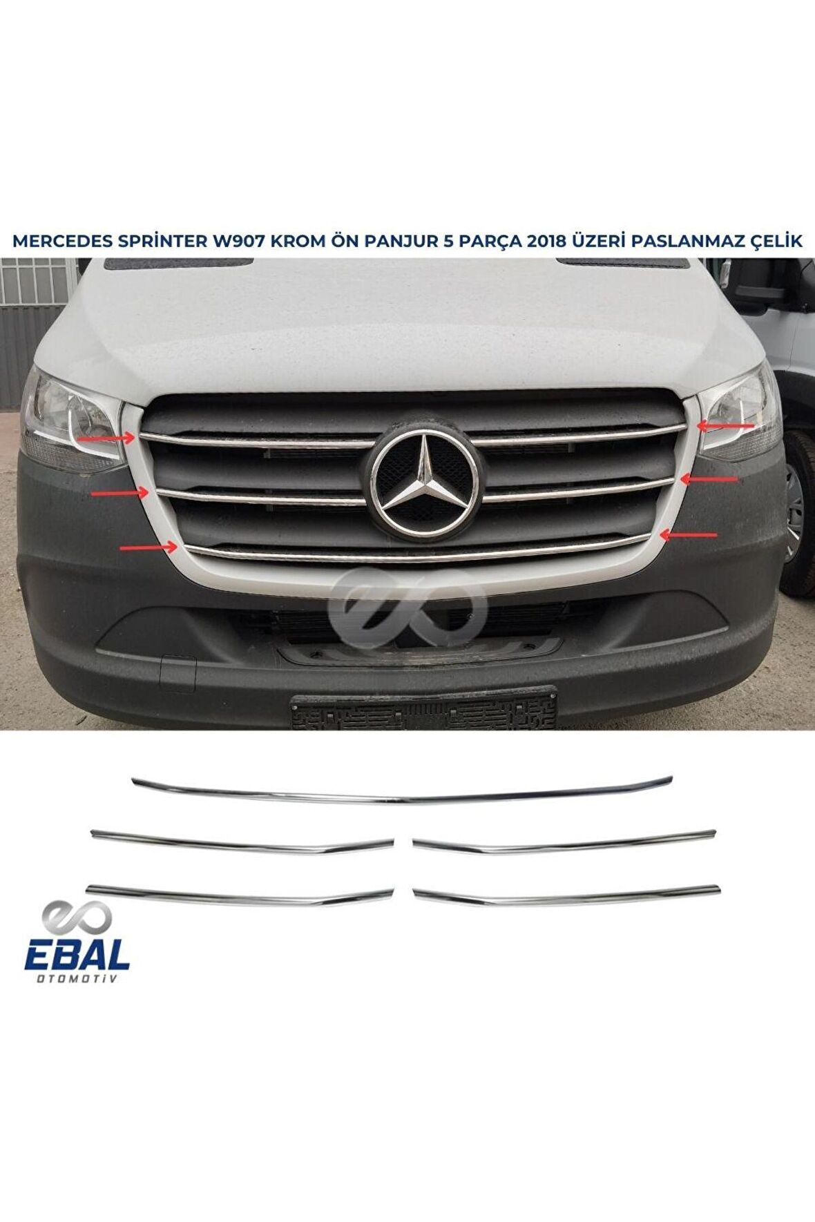 Mercedes Sprinter W907 Krom Ön Panjur 5 prç 2018 ve üzeri P.Çelik