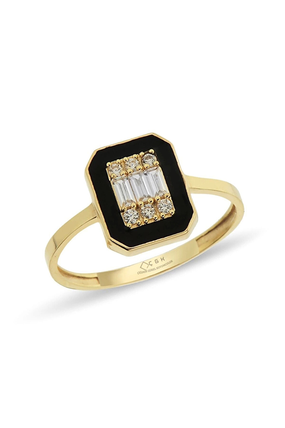 Siyah Mineli Baget Altın Yüzük