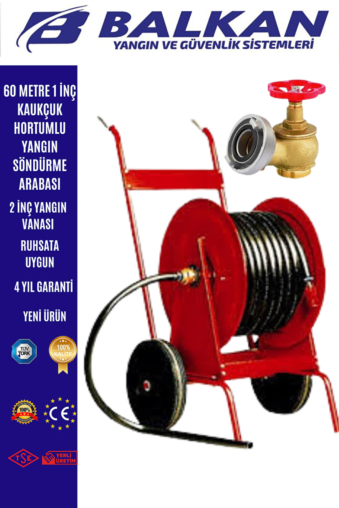 60 Metre Yangın Hortum Arabası+2 inç yangın vanası