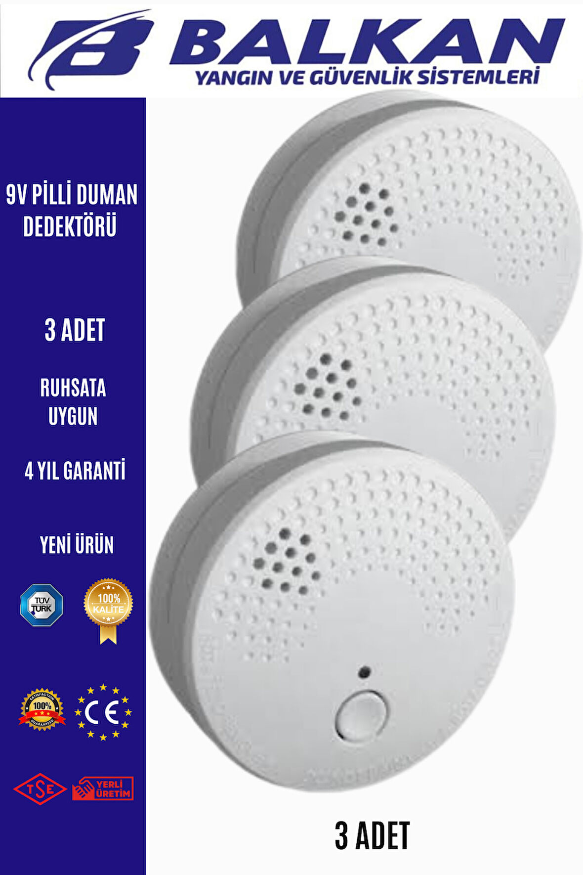 9V Pilli duman dedektörü 3 Adet