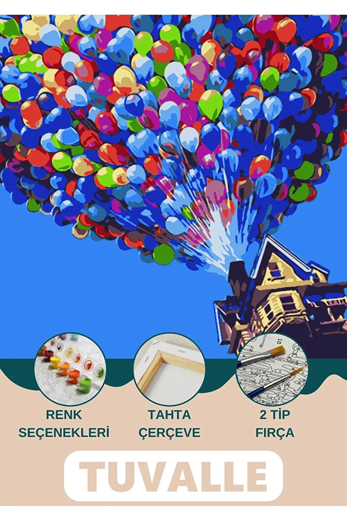 Özgür Balon Ev Sayılarla Boyama Seti, Hobi Seti, 40X50 Tablo, Fırça Boya Asma Aparatı Dahil