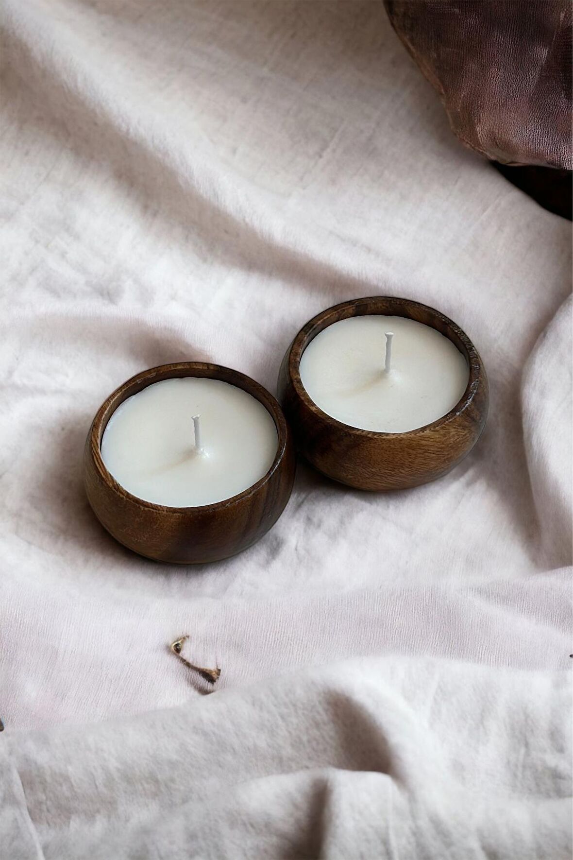 Ahşap Bambu Sandal Ağacı Esanslı 2'li Soya Wax Mum Seti PARAFİN İÇERMEZ