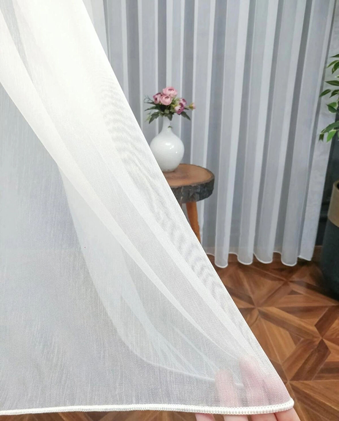 Keten Bambu Desen Tül Perde 1/2 Seyrek Pile