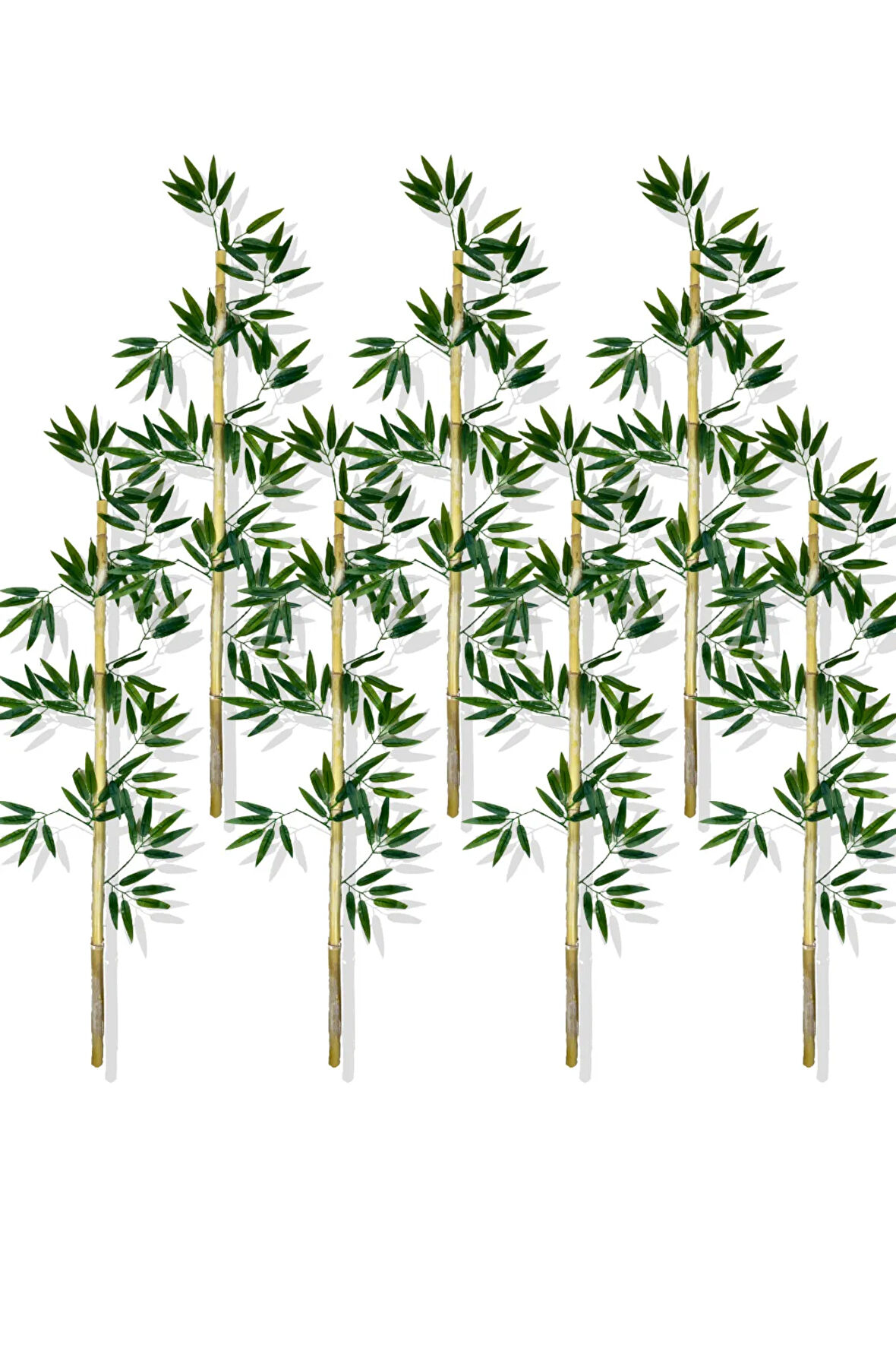 Yapay Yoğun Yapraklı 120 Cm 7 Adet Dekoratif Bambu Çubuğu Islak Doku
