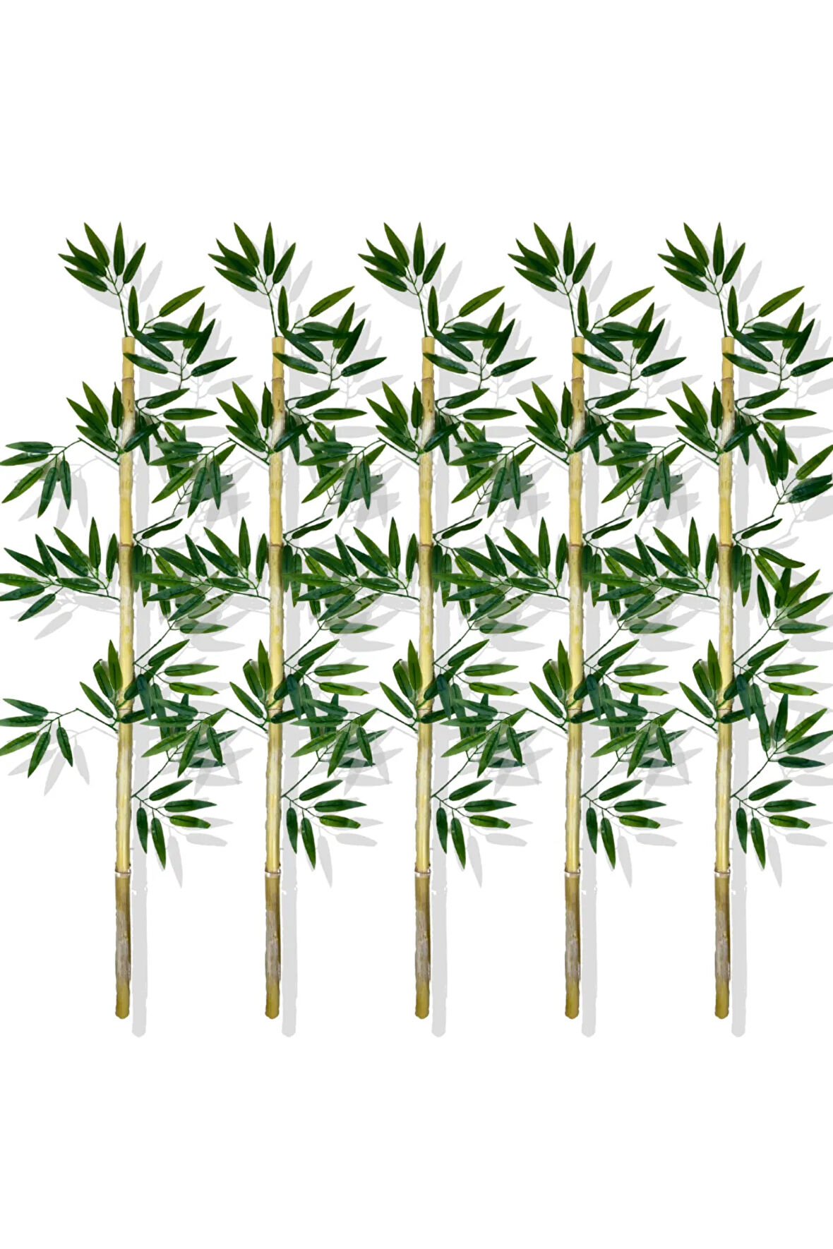 Yapay Yoğun Yapraklı 130 Cm 5 Adet Dekoratif Bambu Çubuğu Islak Doku