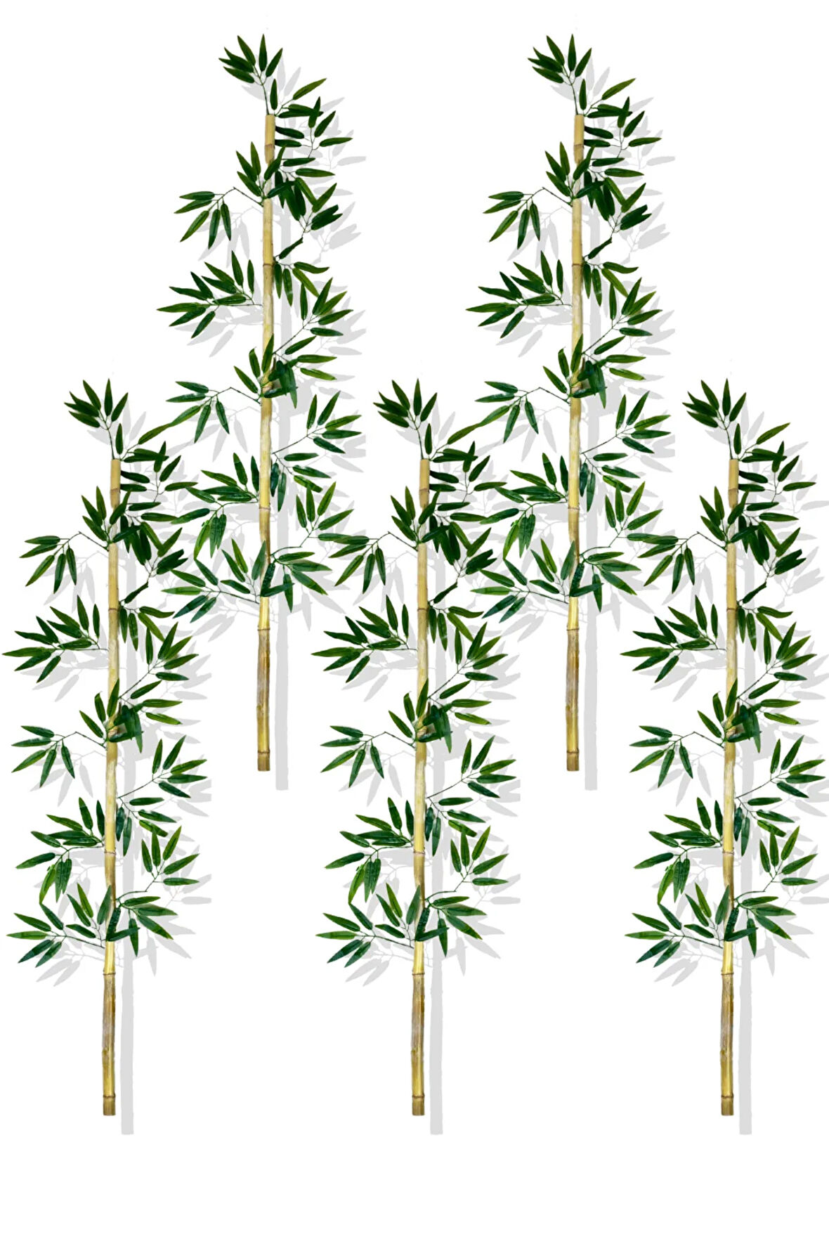 Yapay Yoğun Yapraklı 160 Cm 5 Adet Dekoratif Bambu Çubuğu Islak Doku