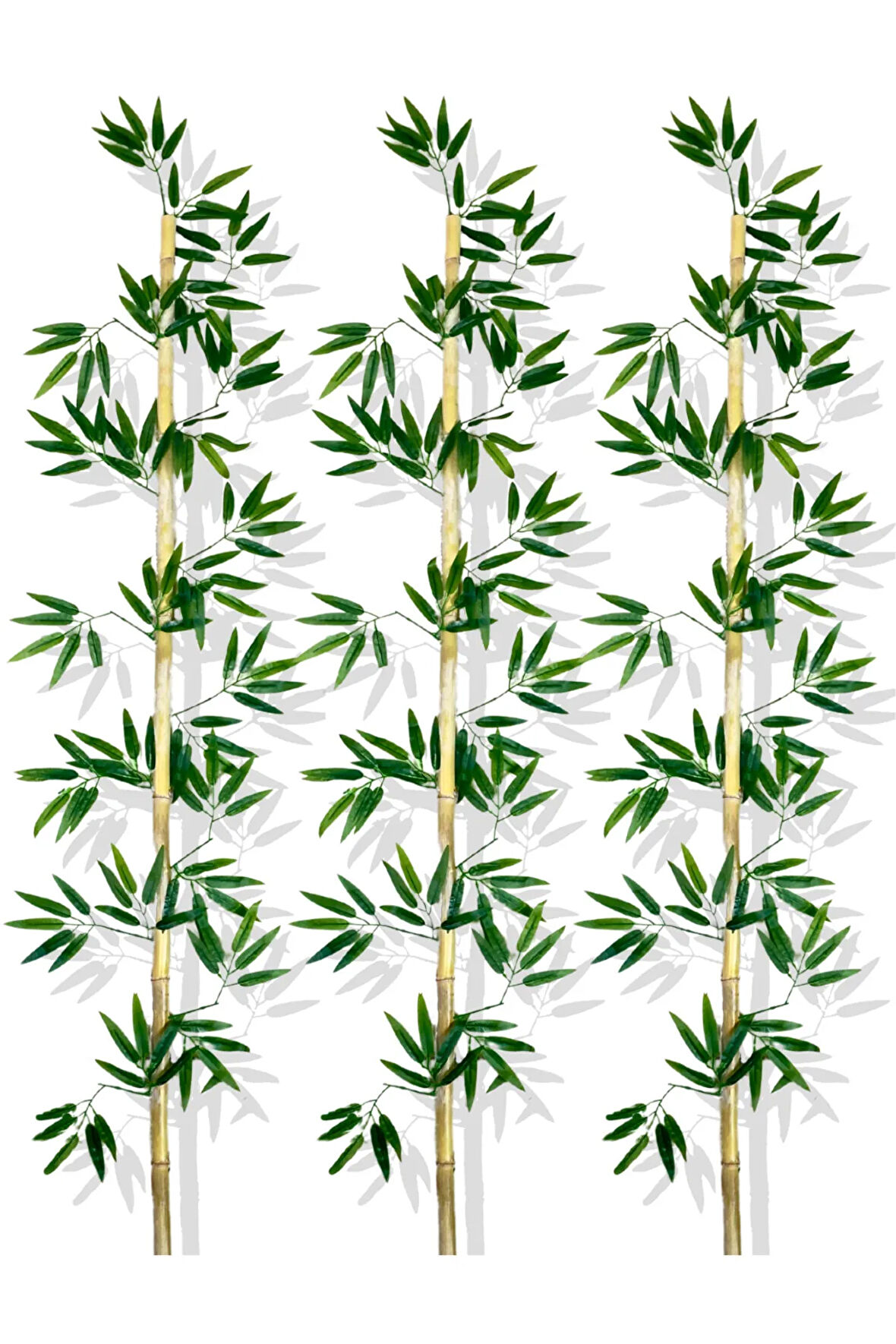 Yapay Yoğun Yapraklı 180 Cm 3 Adet Dekoratif Bambu Çubuğu Islak Doku