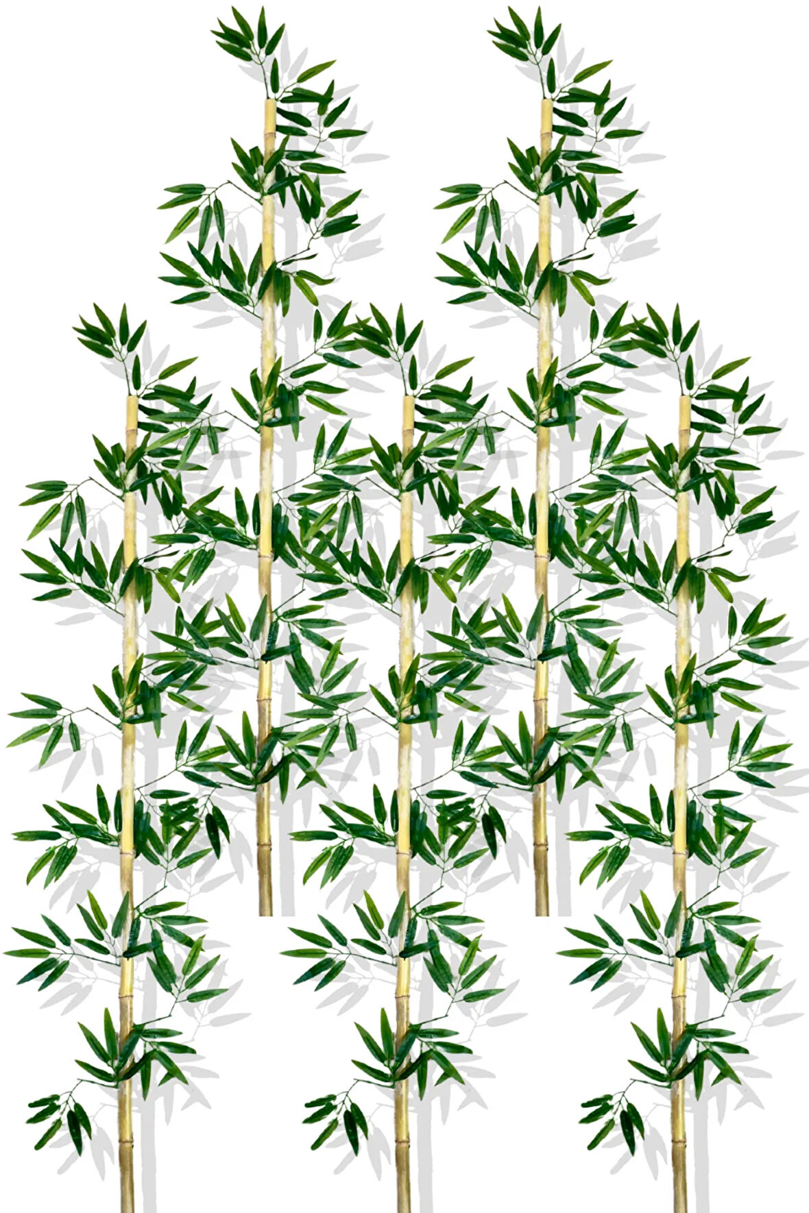 Yapay Yoğun Yapraklı 180 Cm 5 Adet Dekoratif Bambu Çubuğu Islak Doku