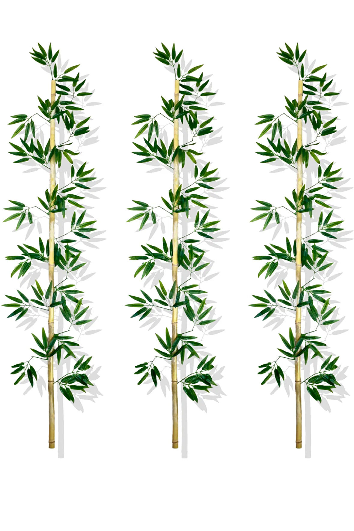 Yapay Yoğun Yapraklı 190 Cm 3 Adet Dekoratif Bambu Çubuğu Islak Doku