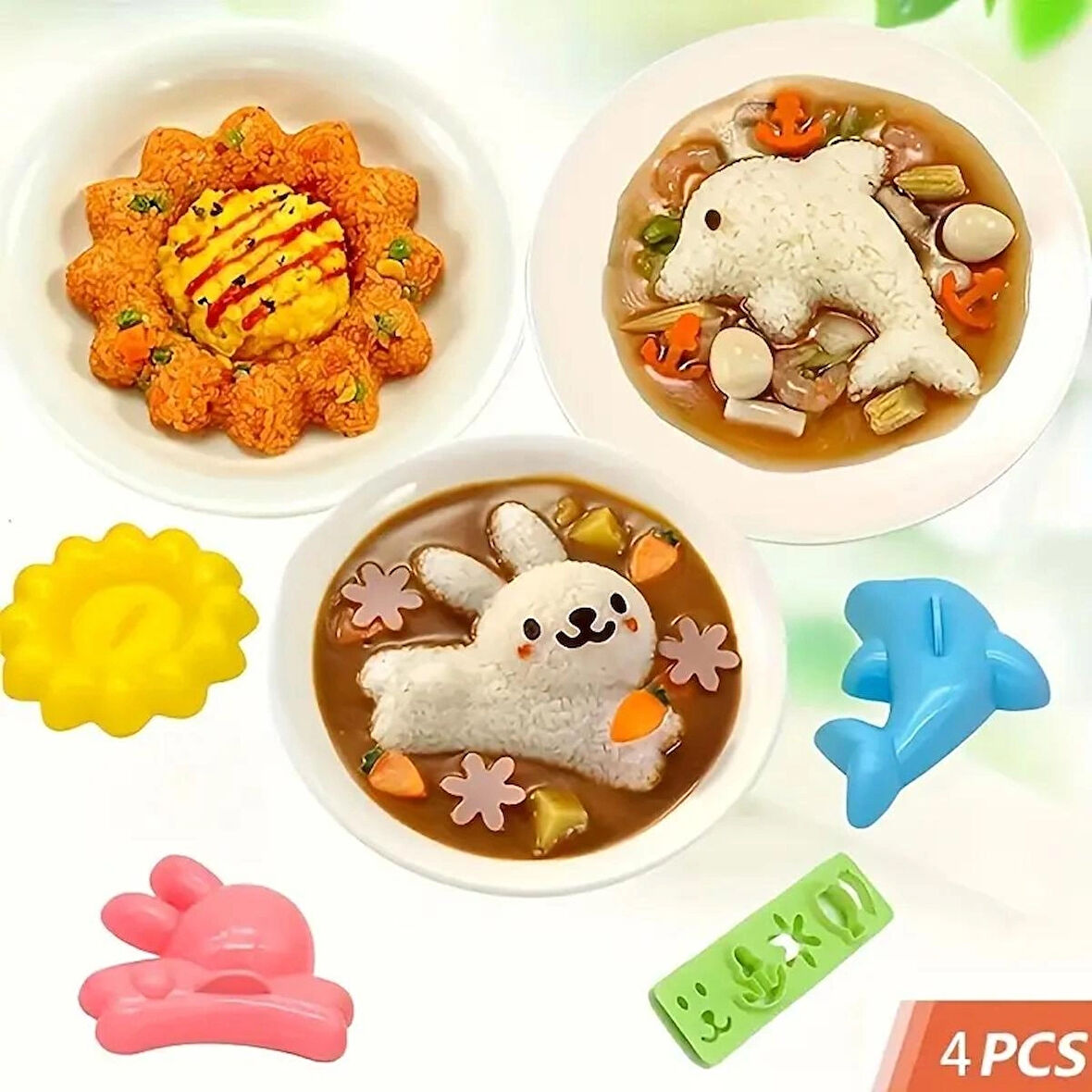 Çocuk Yemek Seti 4 Parça Eğlenceli Yemekler İçin Pilav Kalıbı
