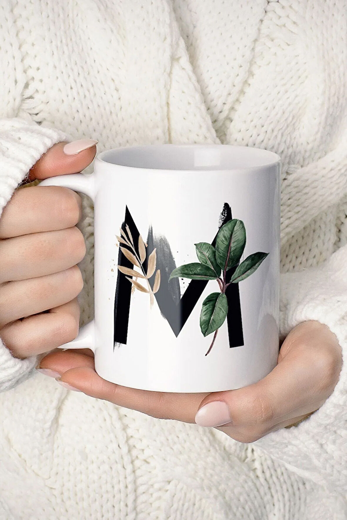 M Harf Baskılı Tropikal Koleksiyon Porselen Kupa Bardak