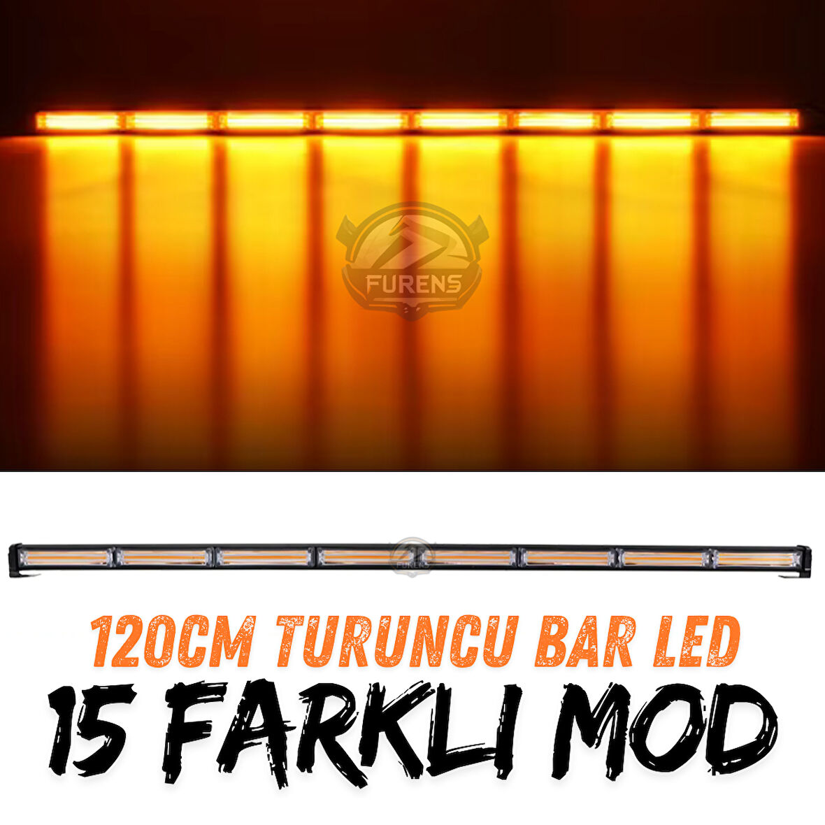 Turuncu Tepe Çakar Bar Led 120cm 12-24v  Off Road Çekici Traktör İkaz Lambası Çakar 15 Modlu