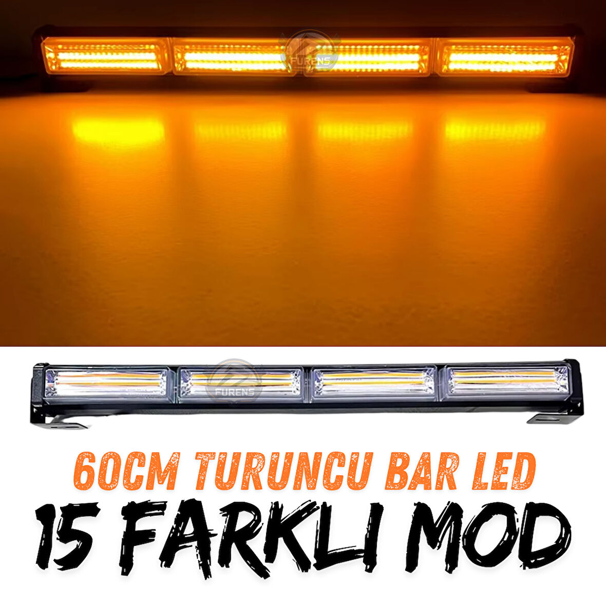 Turuncu Tepe Çakar Bar Led 60cm 12-24v  Off Road Çekici Traktör İkaz Lambası Çakar 15 Modlu