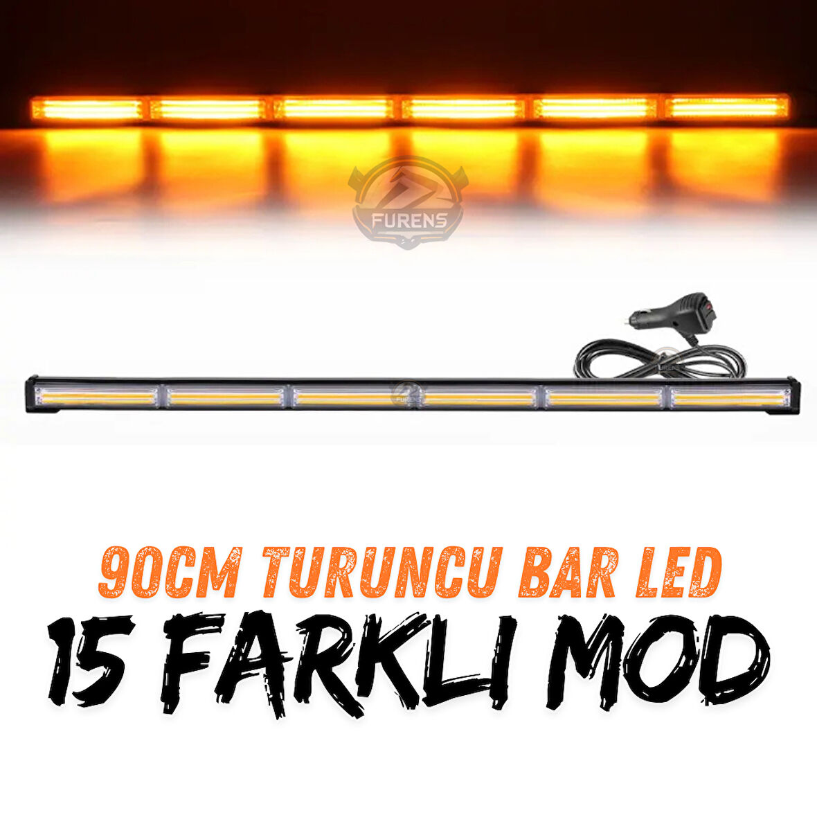 Turuncu Tepe Çakar Bar Led 90cm 12-24v  Off Road Çekici Traktör İkaz Lambası Çakar 15 Modlu