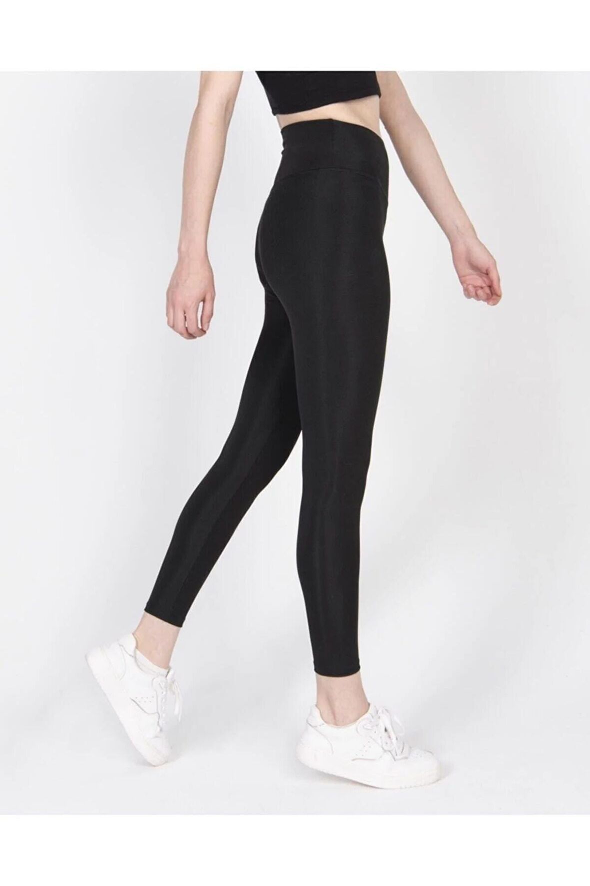 Kadın Siyah Parlak Yüksek Bel Toparlayıcı Disko Tayt