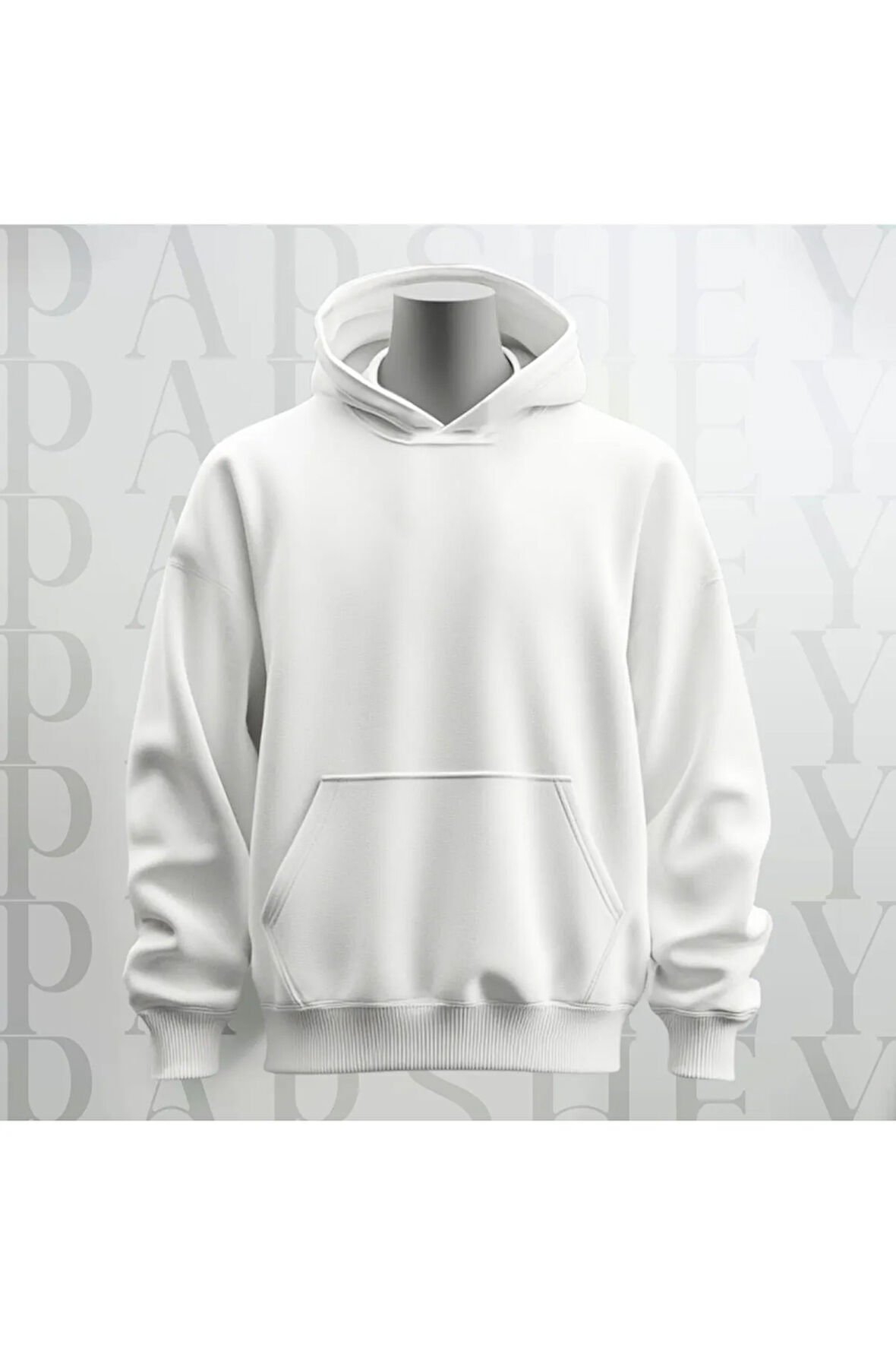 Baskısız Beyaz Kapüşonlu Sweatshirt Hoodie Kalın Kumaş 3 İplik Şardonlu