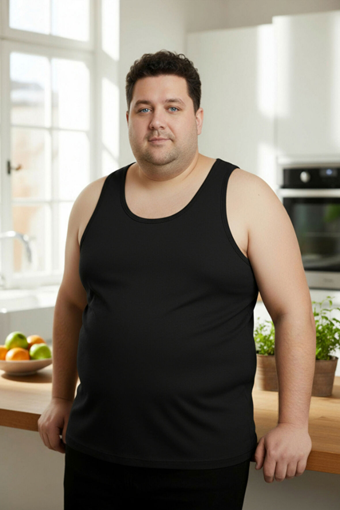 Büyük Beden Pamuklu Erkek Atleti 6'lı Paket - Siyah