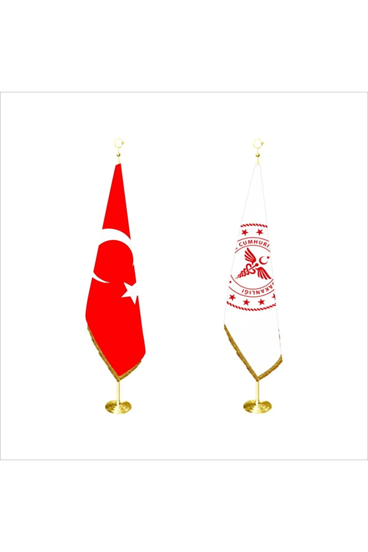 Sağlık Bakanlığı Logolu Makam Bayrağı Ve Türk Bayrağı Takım