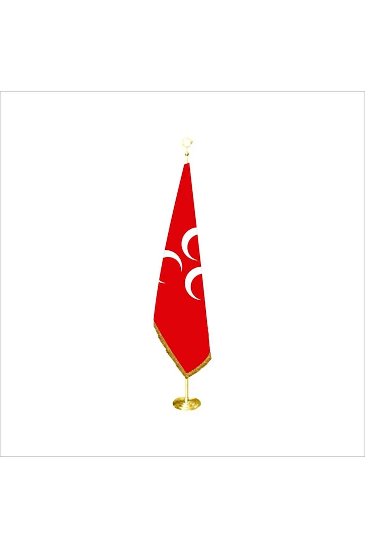 Kırmızı Üç Hilal Makam Bayrağı Pirinç Direkli