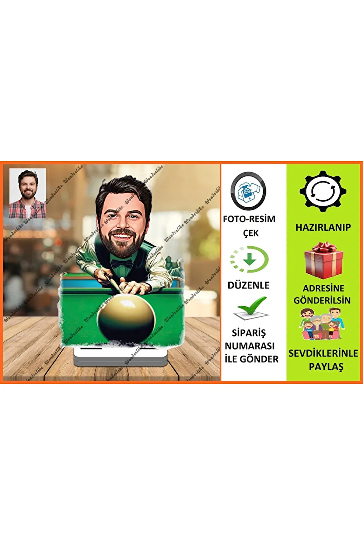 Bilardo Ustası Karikatür Biblo,Sevgiliye Hediye,Doğum Günü Hed
