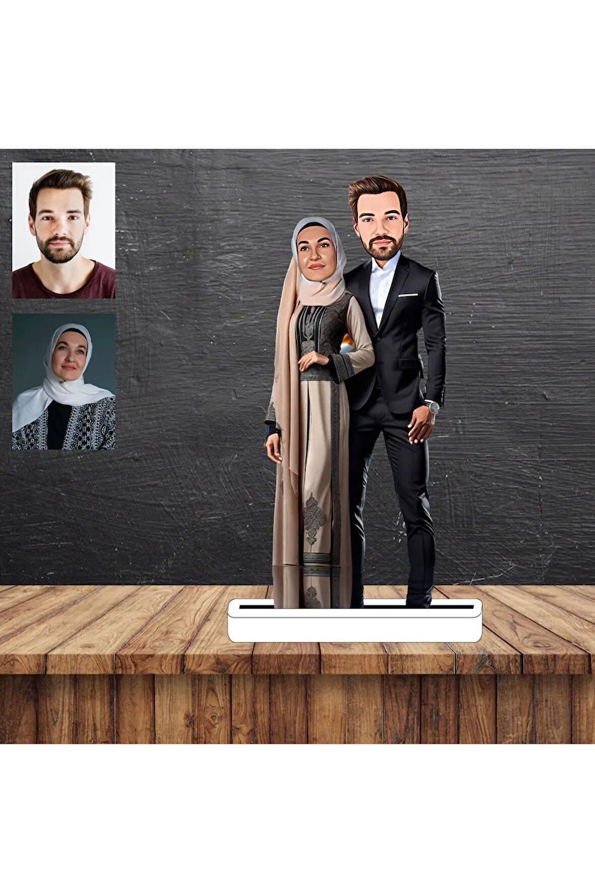 Tesettürlü Kadın ve Eşi Karikatür Figürü,Sevgiliye Hediye,Doğum Günü Hediyesi