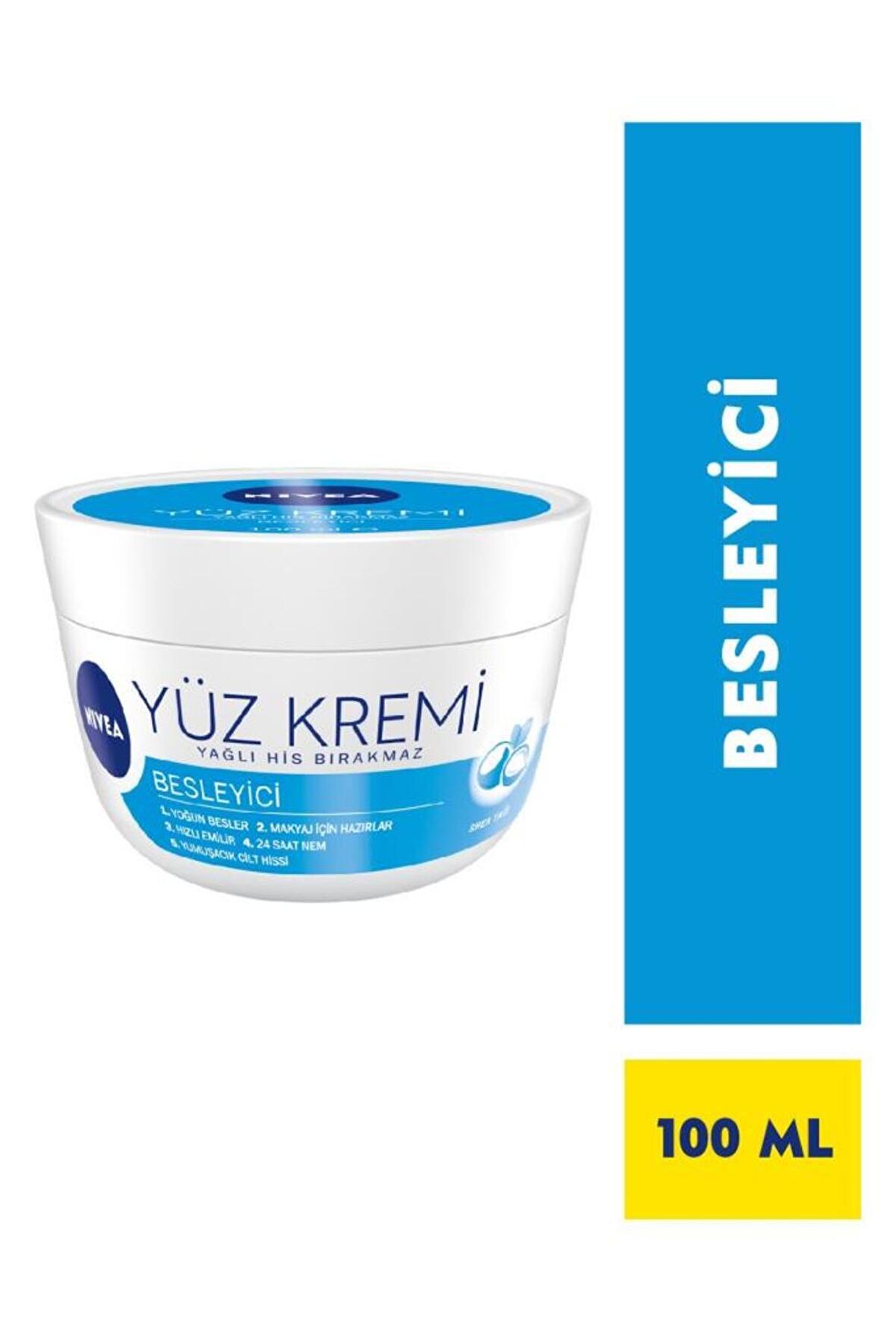 Nivea Besleyici Yüz Bakım Kremi 100ml, 24 Saat Nemlendirici, Makyaj Bazı, Yağlı His Bırakmaz, Hızlı Emilir