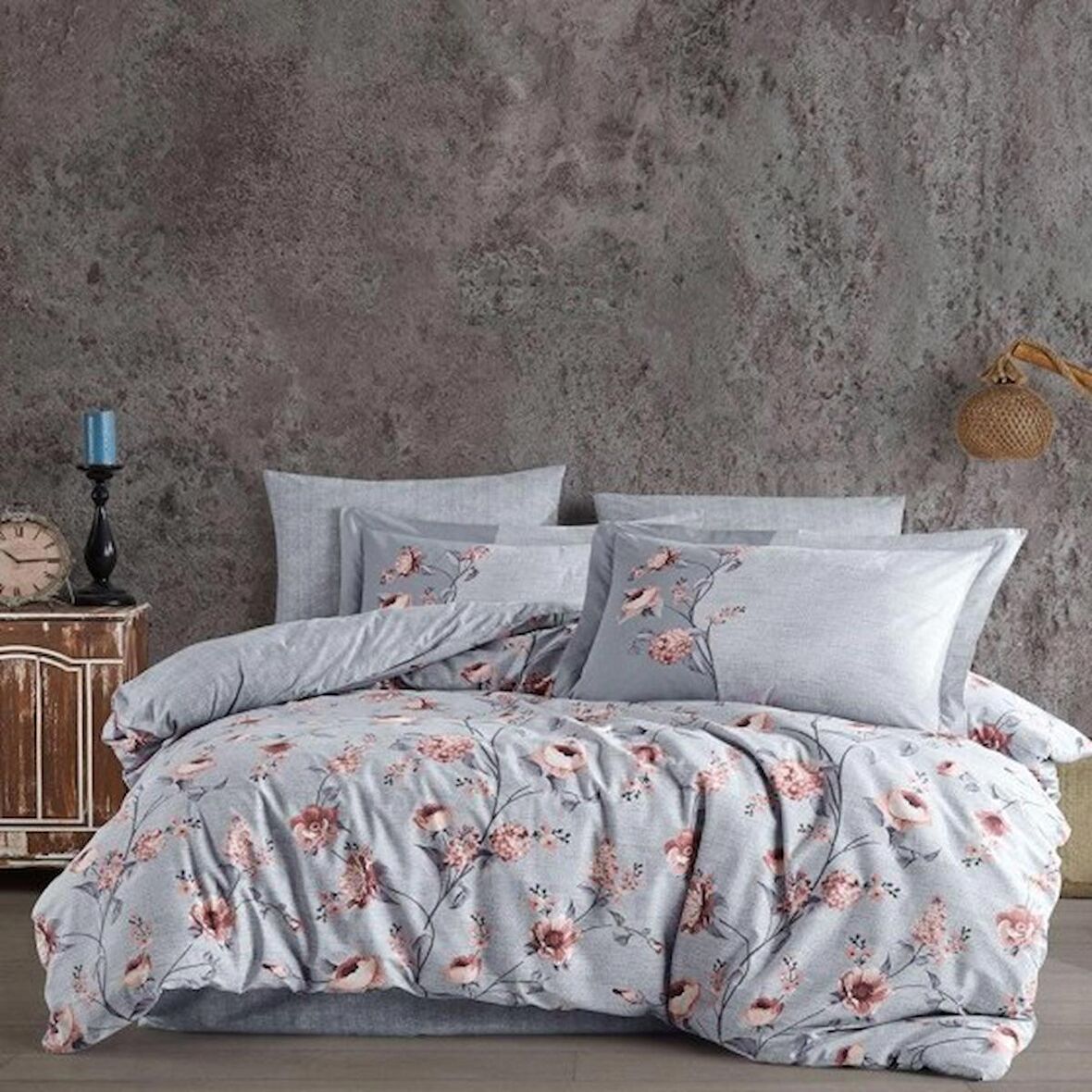 Hobby Çift Kişilik Poplin Nevresim Takımı Benita Gri