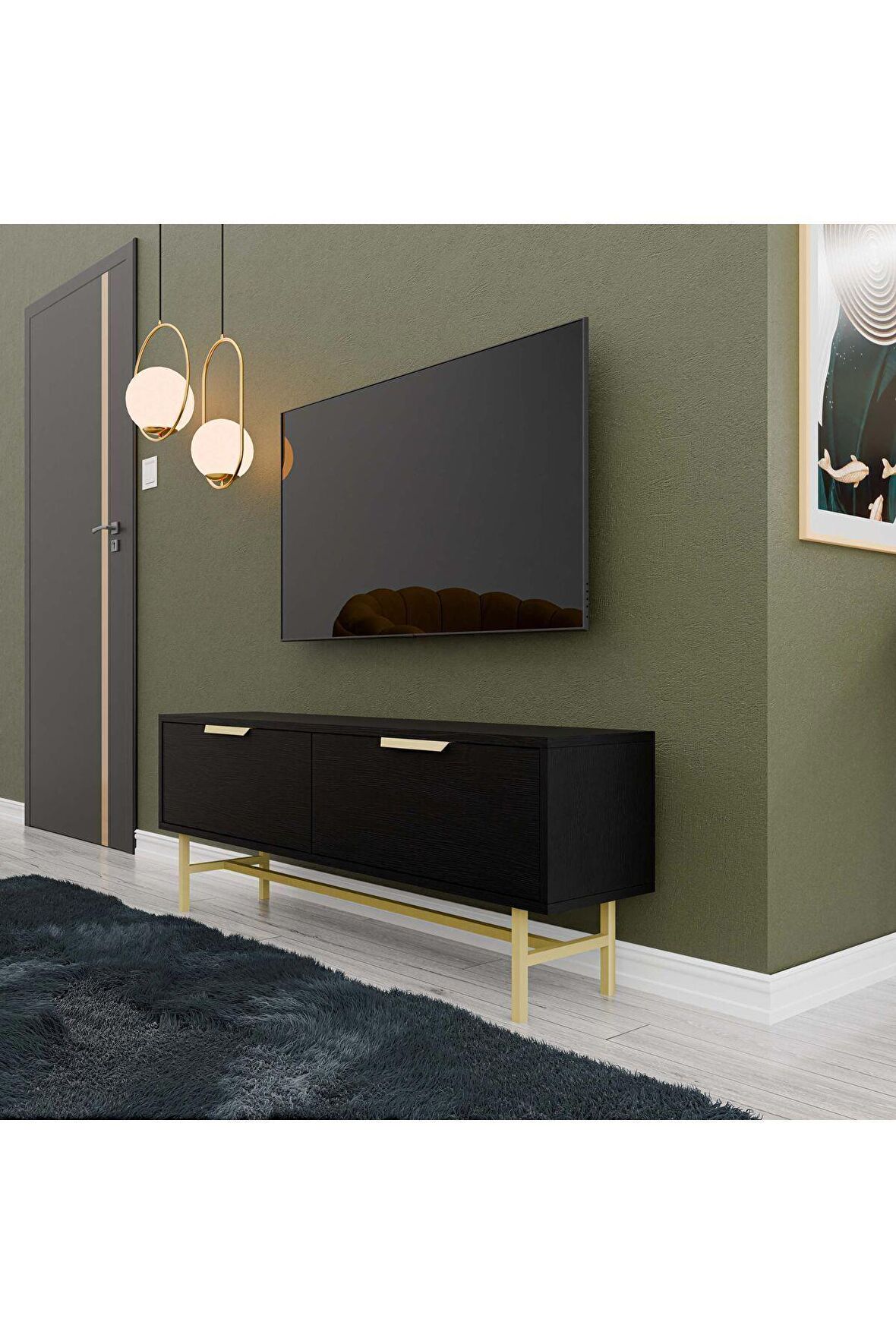 4030 NERO 138 CM (GOLD METAL AYAKLI) TV ÜNİTESİ SİYAH