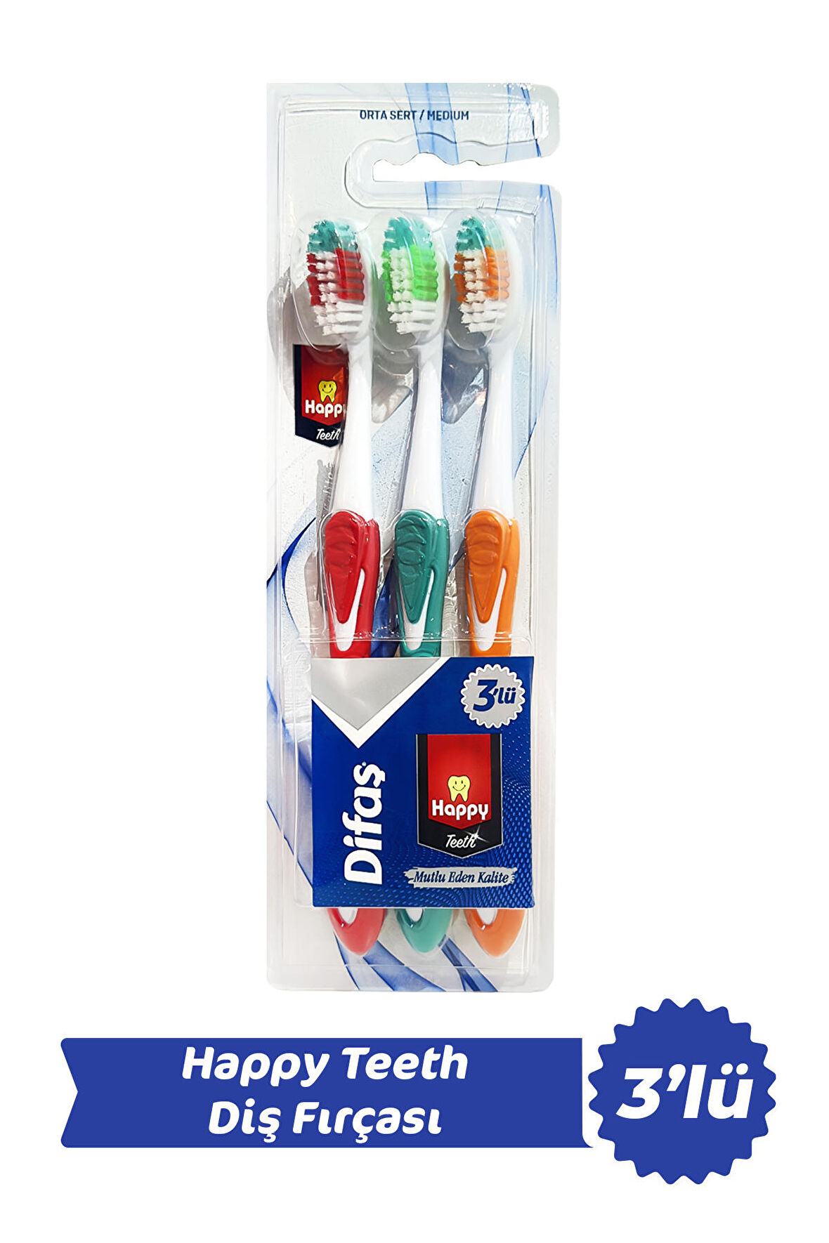 Happy Teeth Orta Sert 3 lü Diş Fırçası