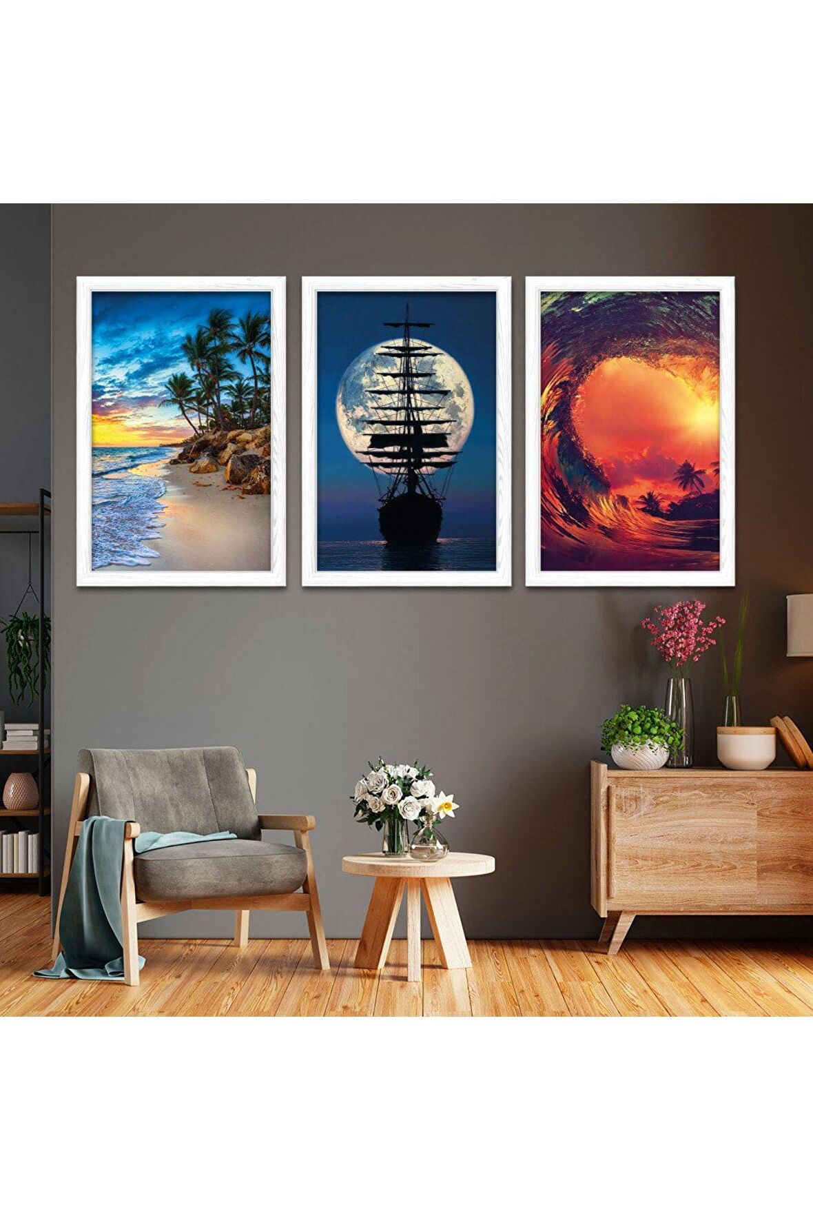 Zevahir 5 Parça Mdf Hamak Manzara Tablo Ve Mdf Saat Kombin