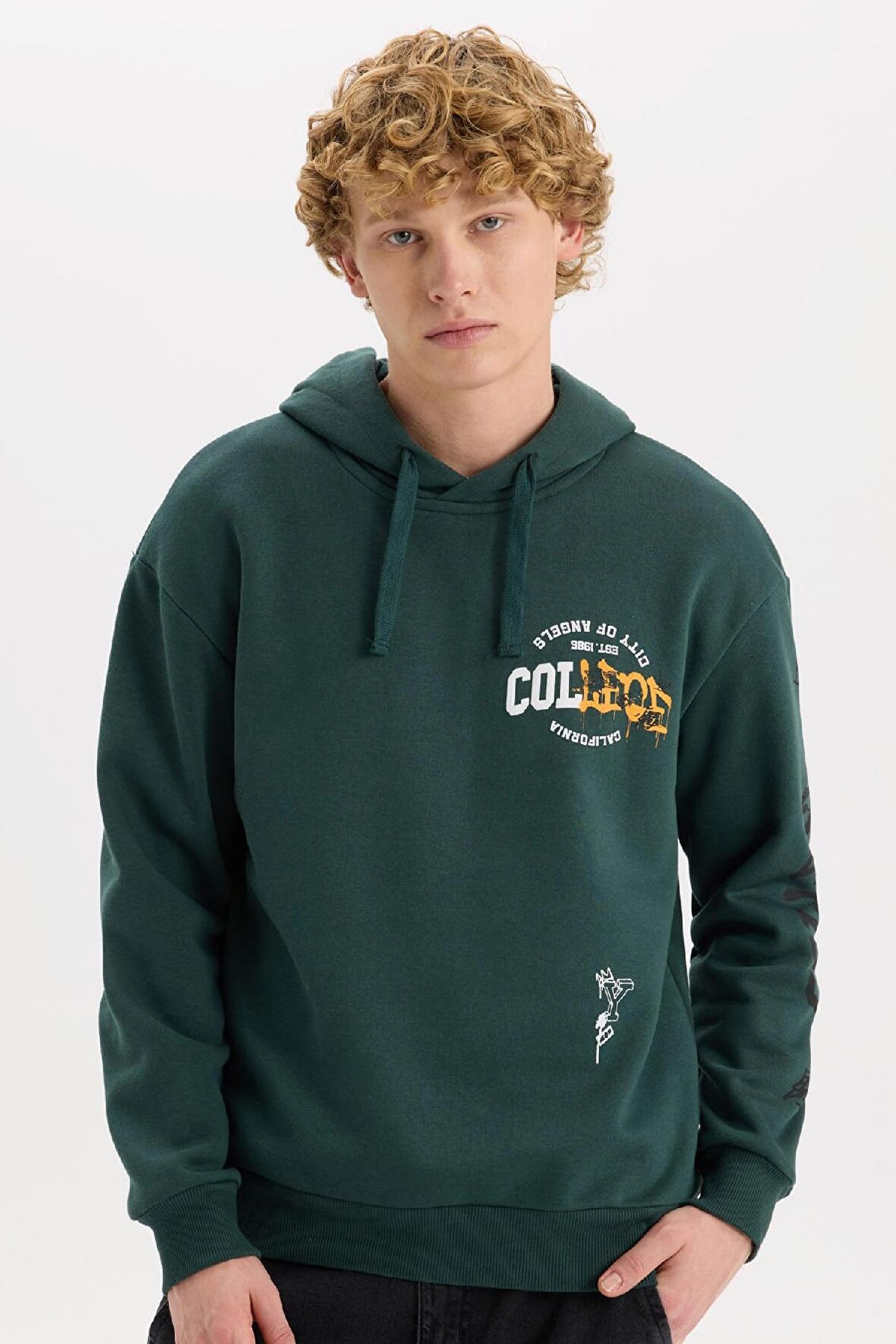 Boxy Fit Kapüşonlu Baskılı Sweatshirt