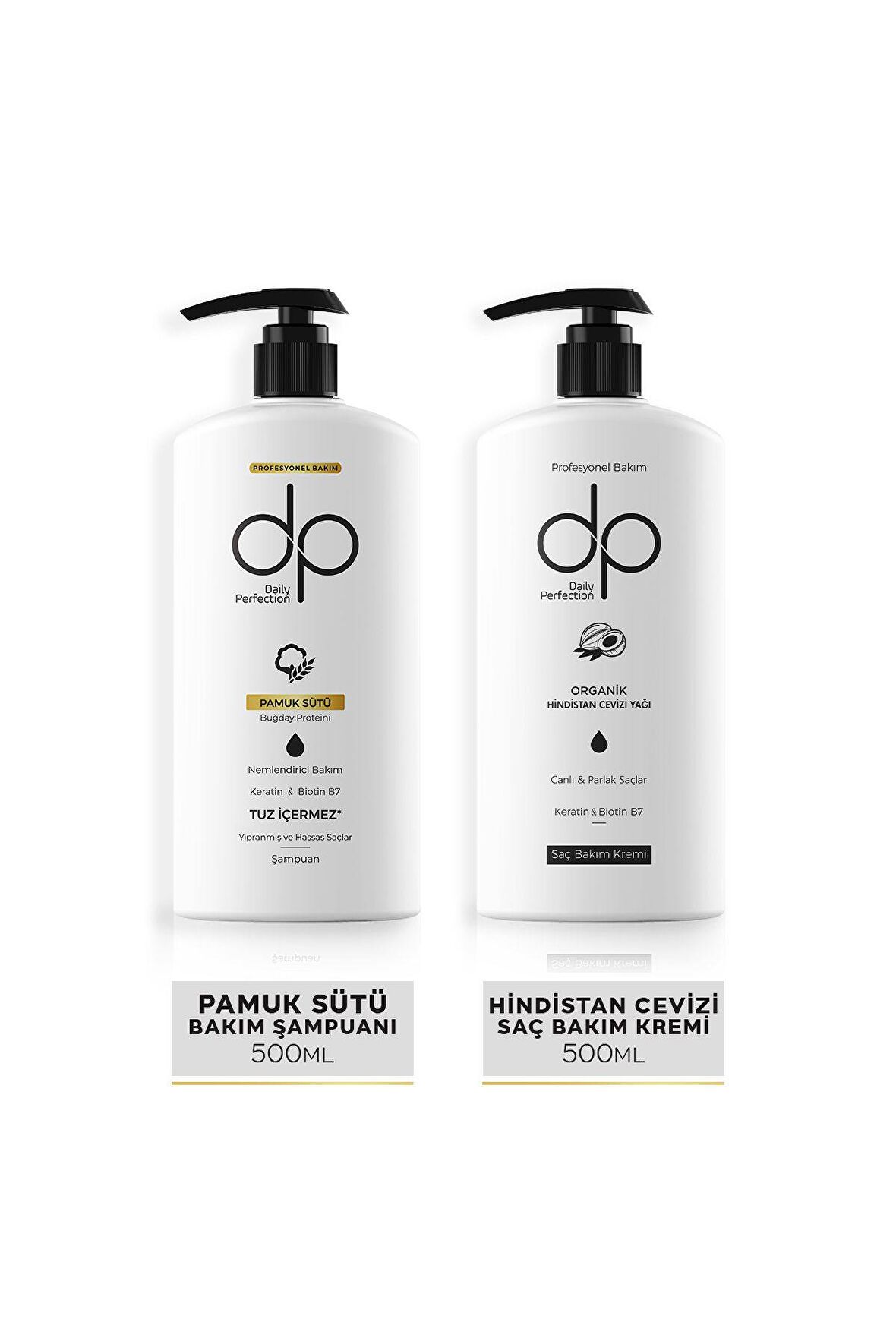 Pamuk Sütü & Buğday Proteini Şampuan500ml Hindistan Ceviziyağı Keratin Biotin Saç Bakım Kremi 500ml