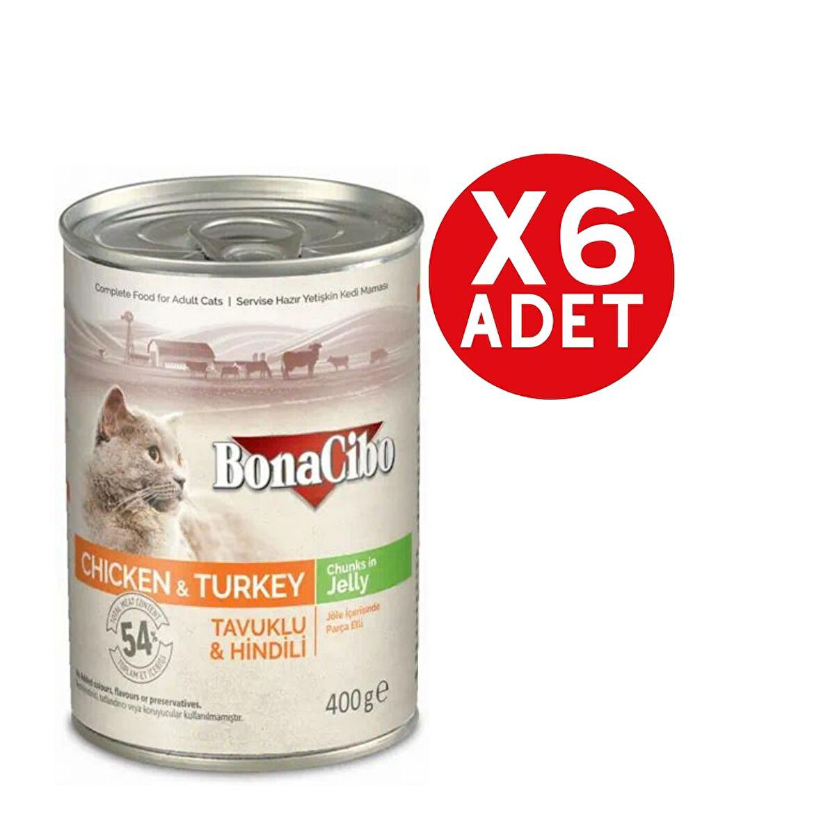 Bonacibo Jöleli Tavuk ve Hindili Yaş Kedi Maması 6 x  400 Gr