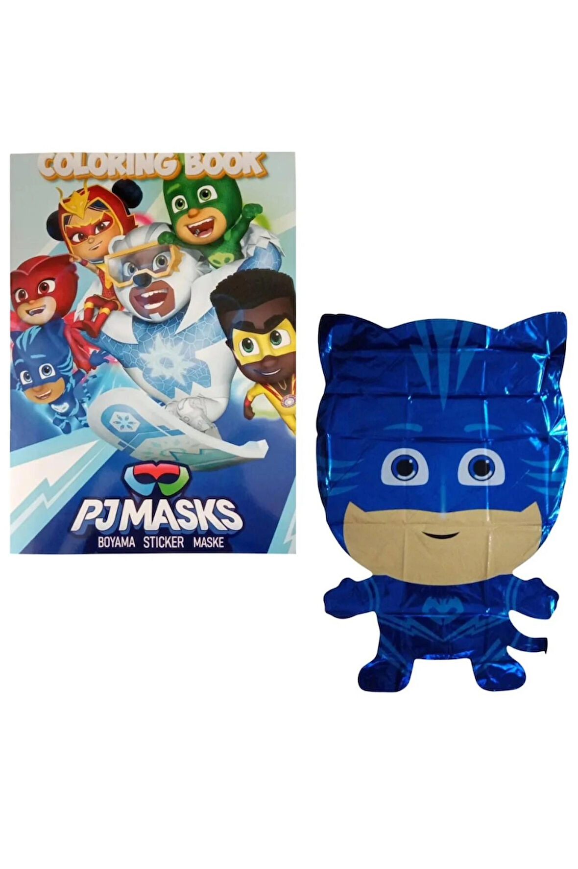 Pj Maskeliler Boyama Kitabı 20'Li Stickerlı Arka Kapak Kesilerek Maskeli & pj maskes Folyo Balon