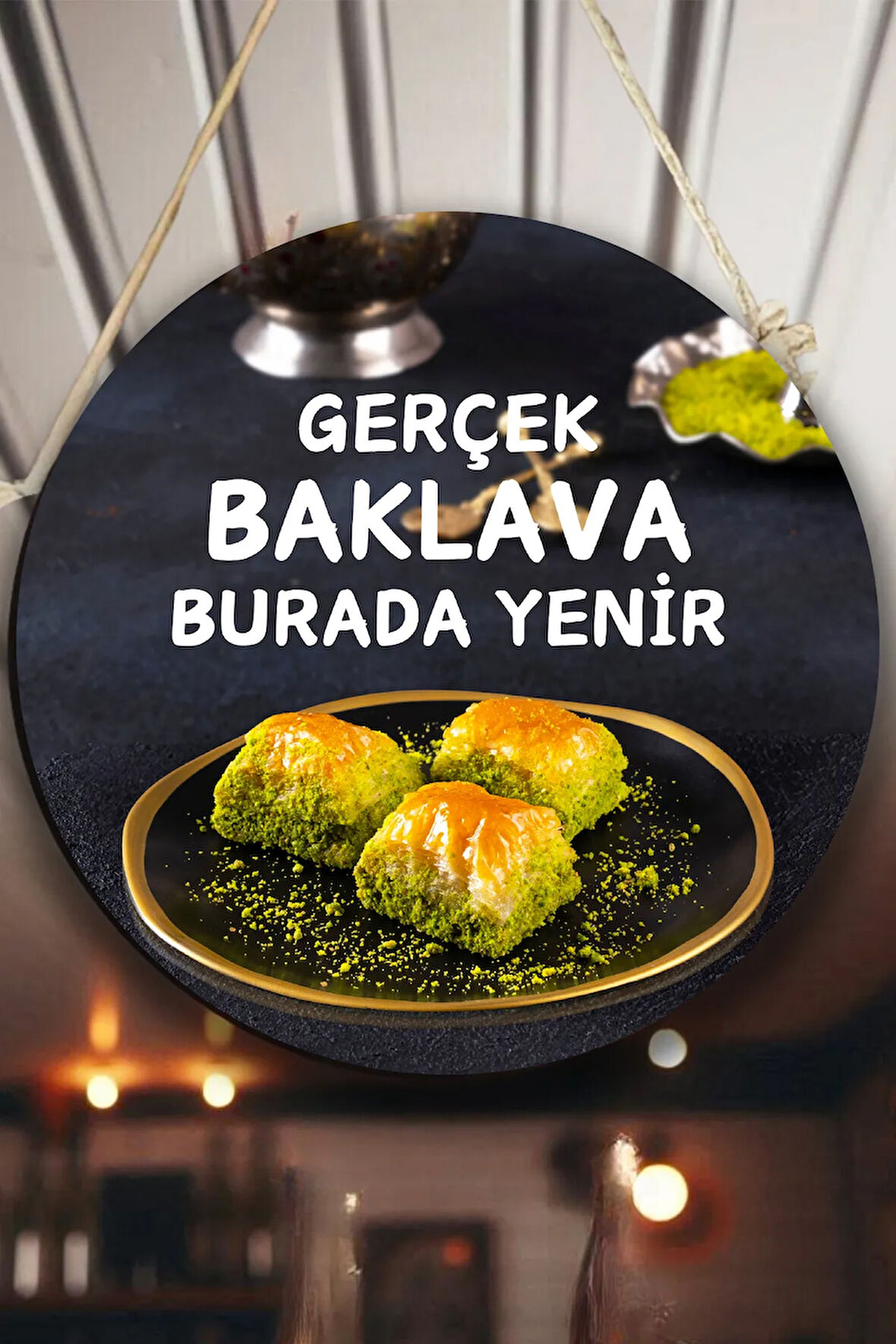 Baklava Salonu Duvar, Kapı, Çift Taraflı Askılı Pano Karşılama Tabelası, Baklava Dükkan Süsü