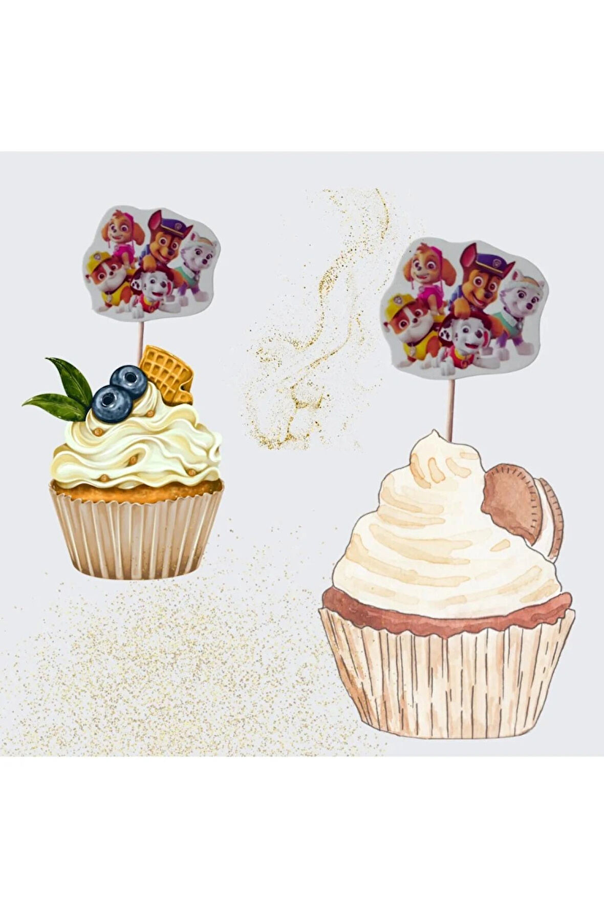 Paw Petrol Temalı Doğum Günü Cupcake & Pasta Süsleme Kürdanı Paw Petrol Kürdan 16 Adet (Çapı 4 cm)