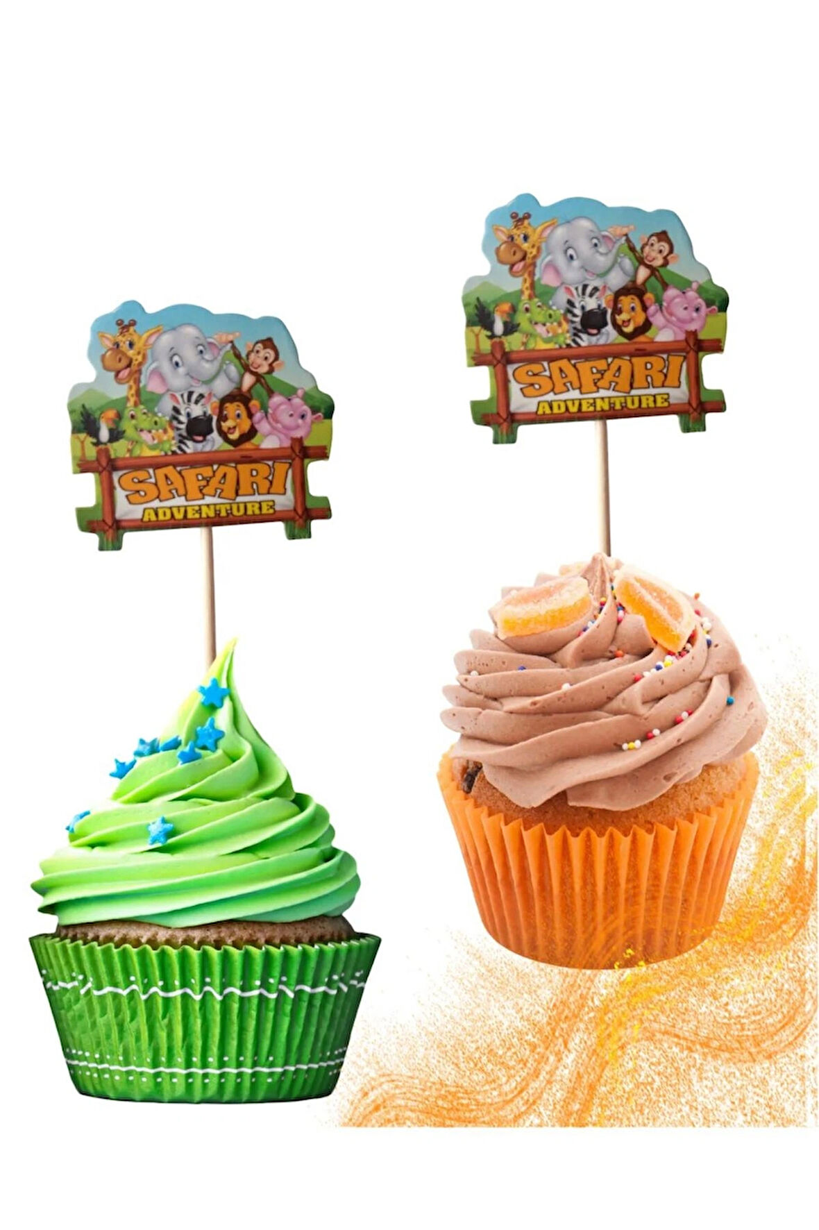 Safari Temalı Doğum Günü Cupcake & Pasta Süsleme Kürdanı Sevimli Hayvanlar Kürdan 20 Adet 4 cm