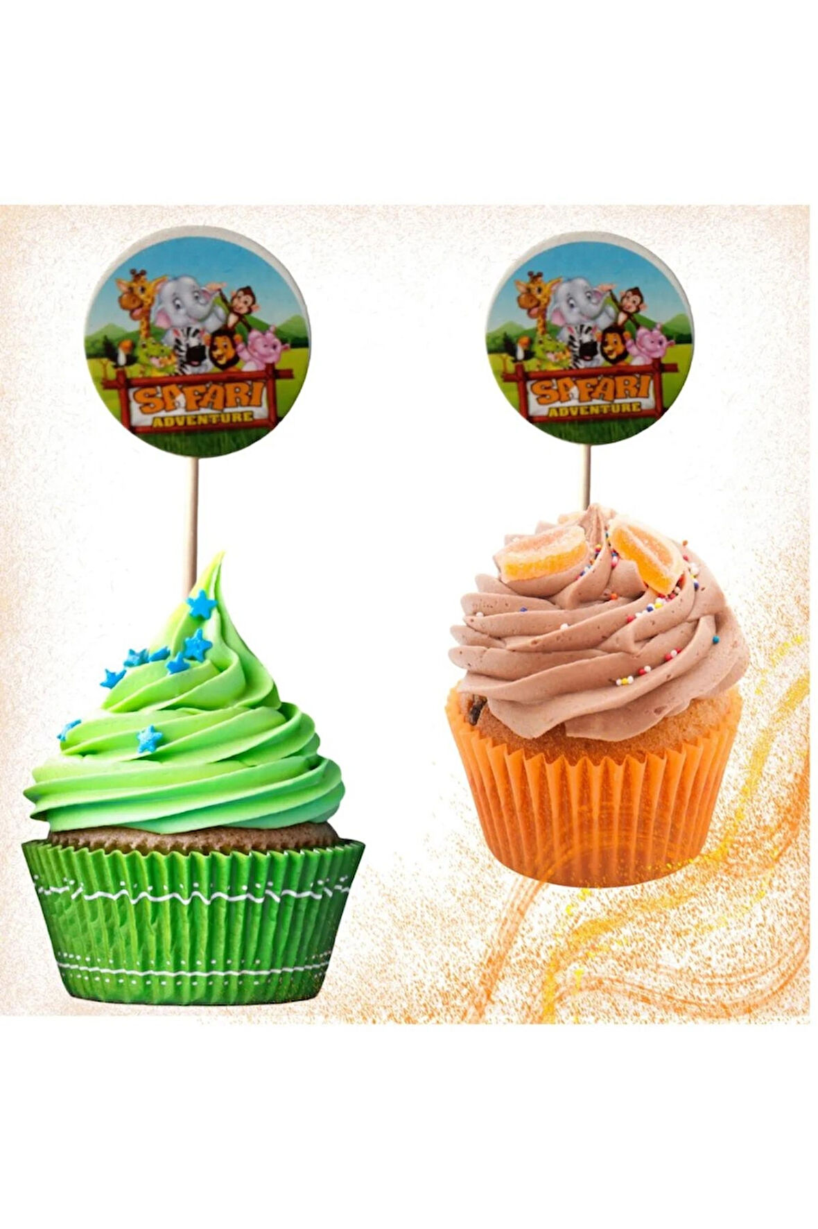 Safari Temalı Doğum Günü Cupcake & Pasta Süsleme Kürdanı Sevimli Hayvanlar Kürdan 20 Adet Çapı 3,5cm