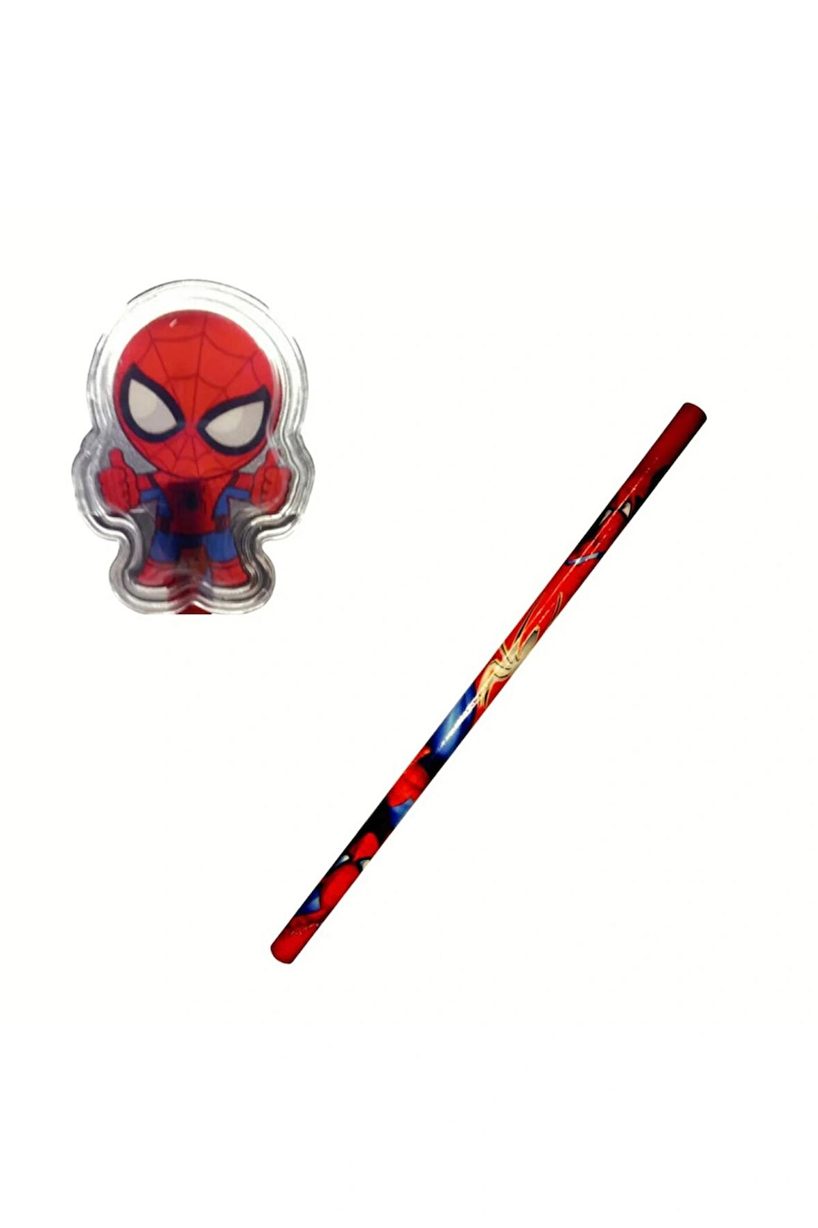 Spıderman Örümcek Adam Resimli Siyah Kurşun Kalem & Spıderman Kalem Başlığı (Portatif Başlık)2 Parça