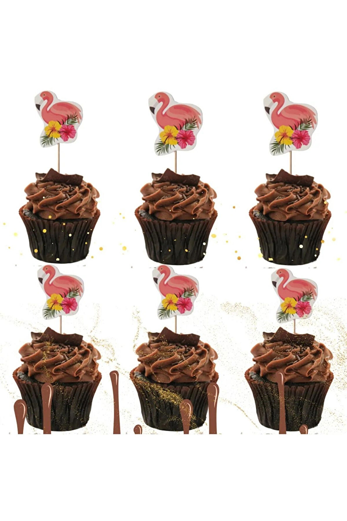 Flamingo Pasta Kürdanı Flamingo Temalı Doğum Günü & Etkinlik Pasta Süsleme Cupcake Kürdan Süsü 16'Lı