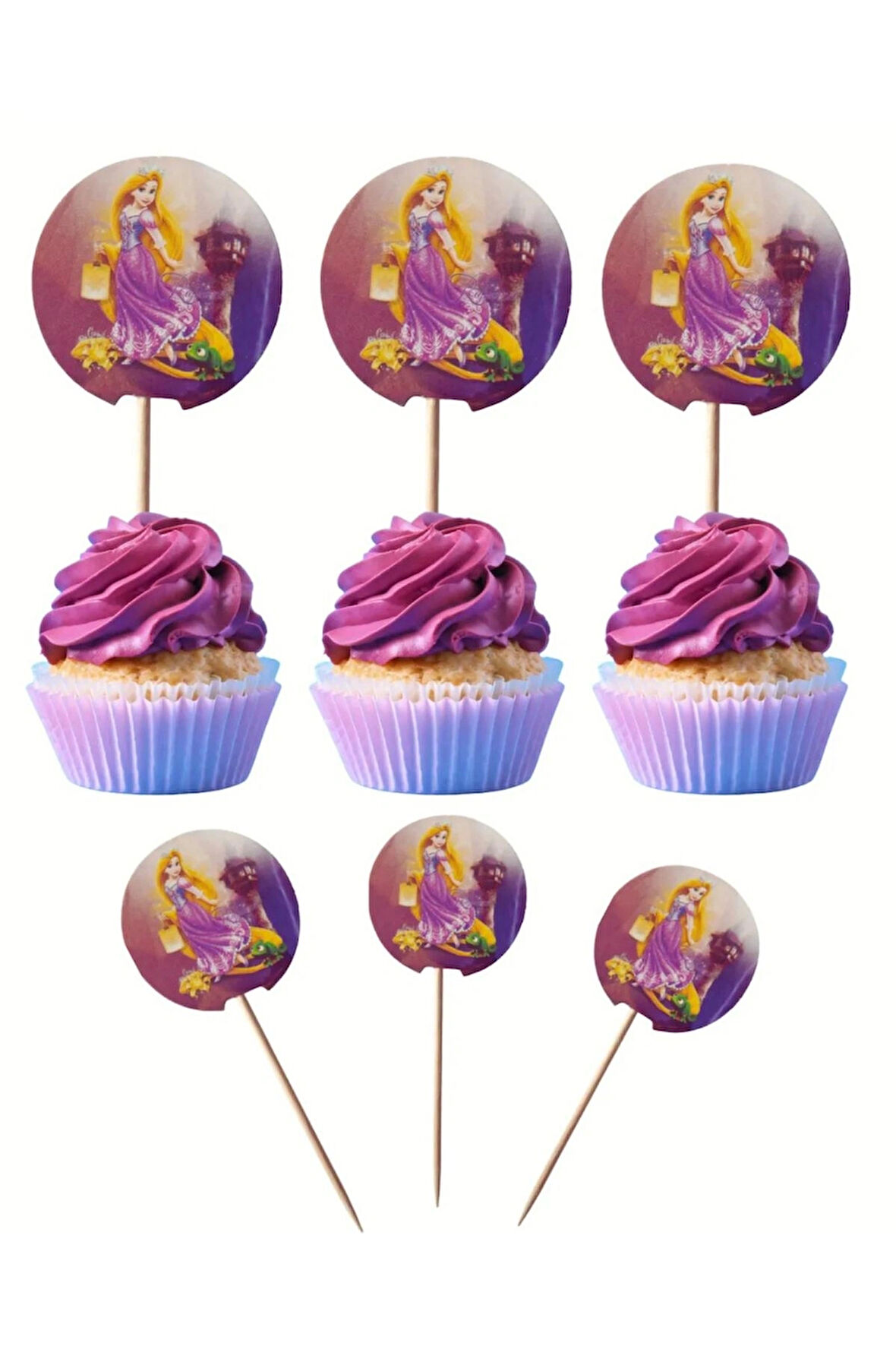 Rapunzel Temalı Doğum Günü Cupcake & Pasta Süsleme Kürdanı Rapunzel 16 Adet 4 cm