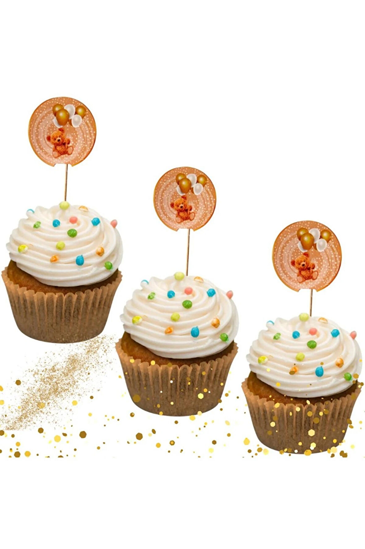 Ayıcık Sevimli Ayı Pasta Kürdanı Doğum Günü Pasta Süsleme Cupcake Kürdan Süsü 20 Adet