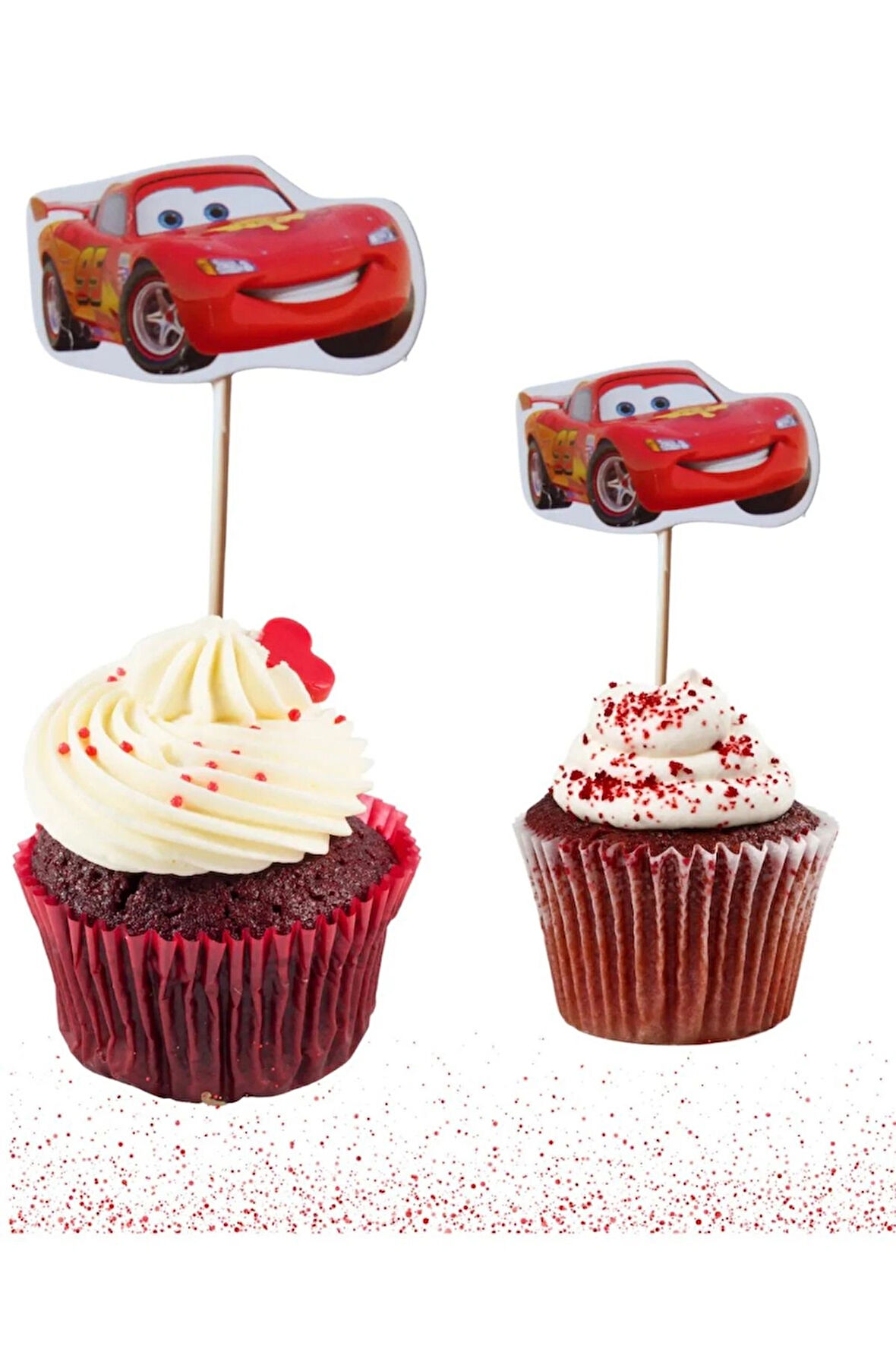 Cars Temalı Doğum Günü Cupcake & Pasta Süsleme Kürdanı Arabalar Kürdan Şimşek McQueen 16 Adet 4 cm