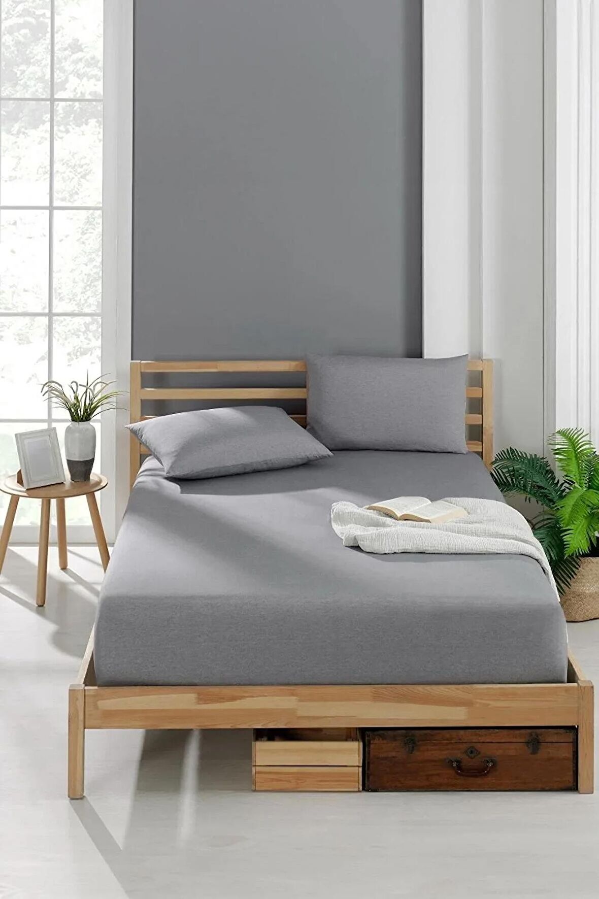 Lydia home Yastık Kılıflı Antrasit Çarşaf Seti 100 x 200 cm
