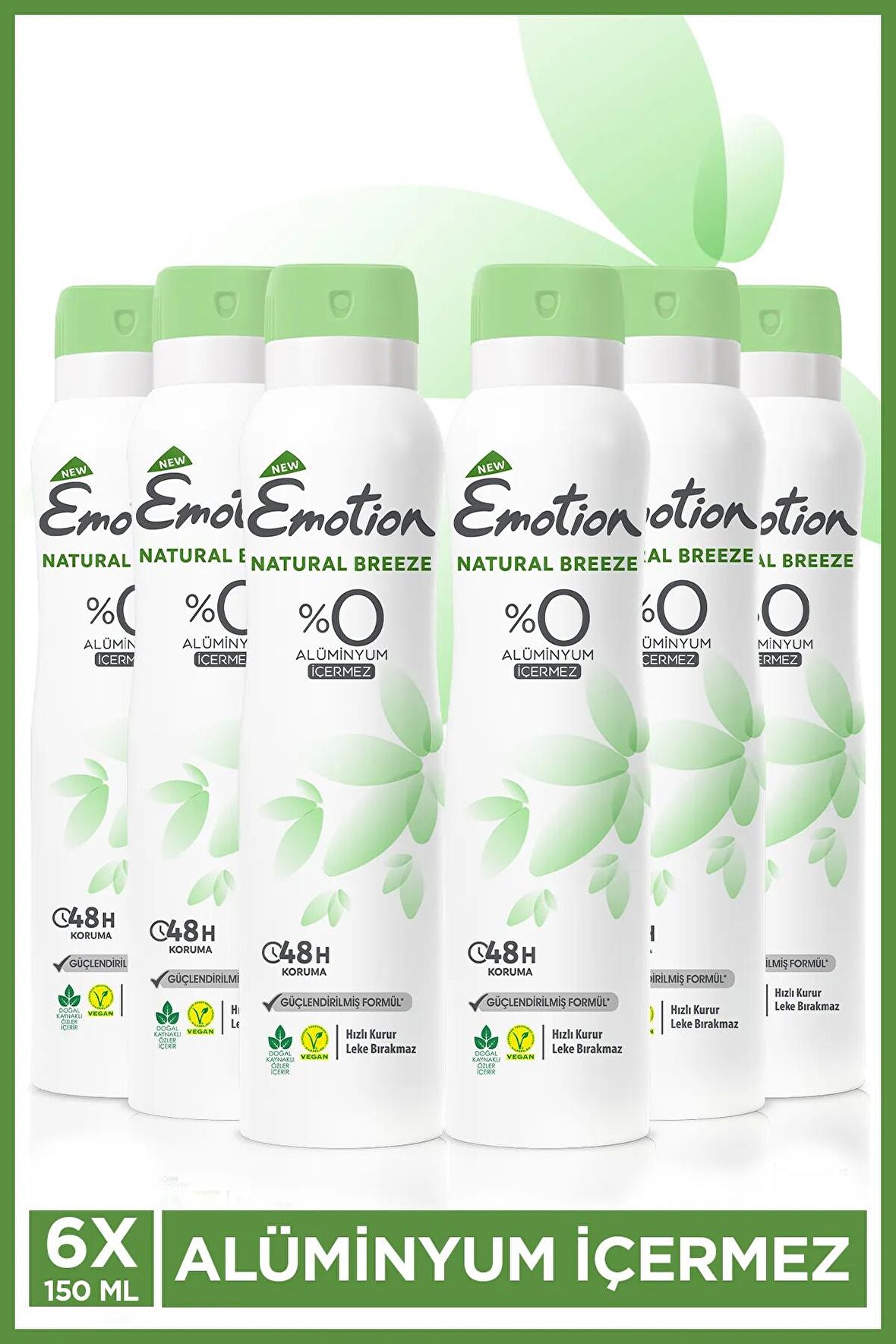 Natural Breeze Kadın Vegan Deodorant 6x150ml Hızlı Kurur, Leke Bırakmaz