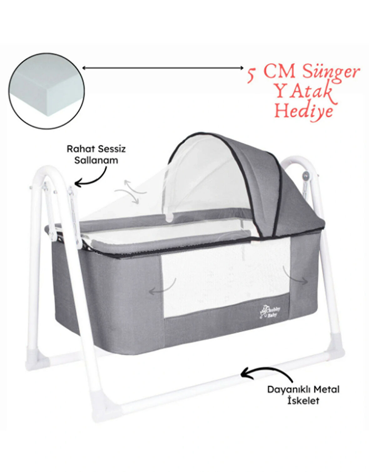 babydoor Nest First Class Portatif Sepet Beşik Silinebilir Kumaş 5 CM SÜNGER YATAK Hediyeli