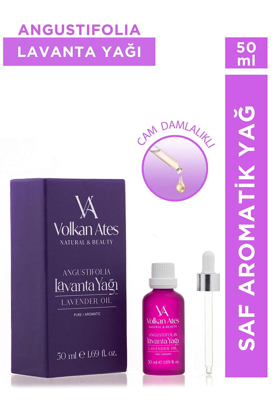 Volkan Ates Natural & Beauty Lavandula Angustifolia Saf Lavanta Yağı Cam Damlalıklı 50 ml